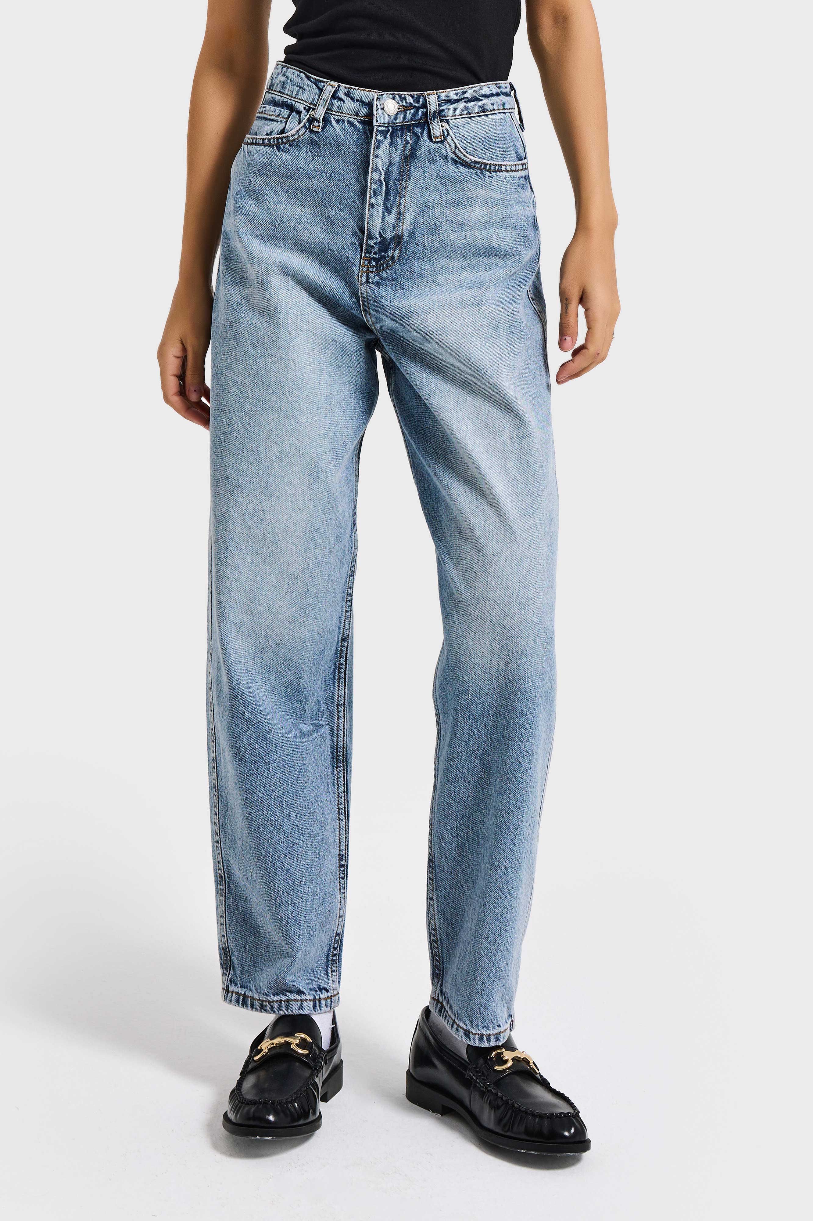 Women's Snow Jeans Color Relax Mom Fit Denim Pants