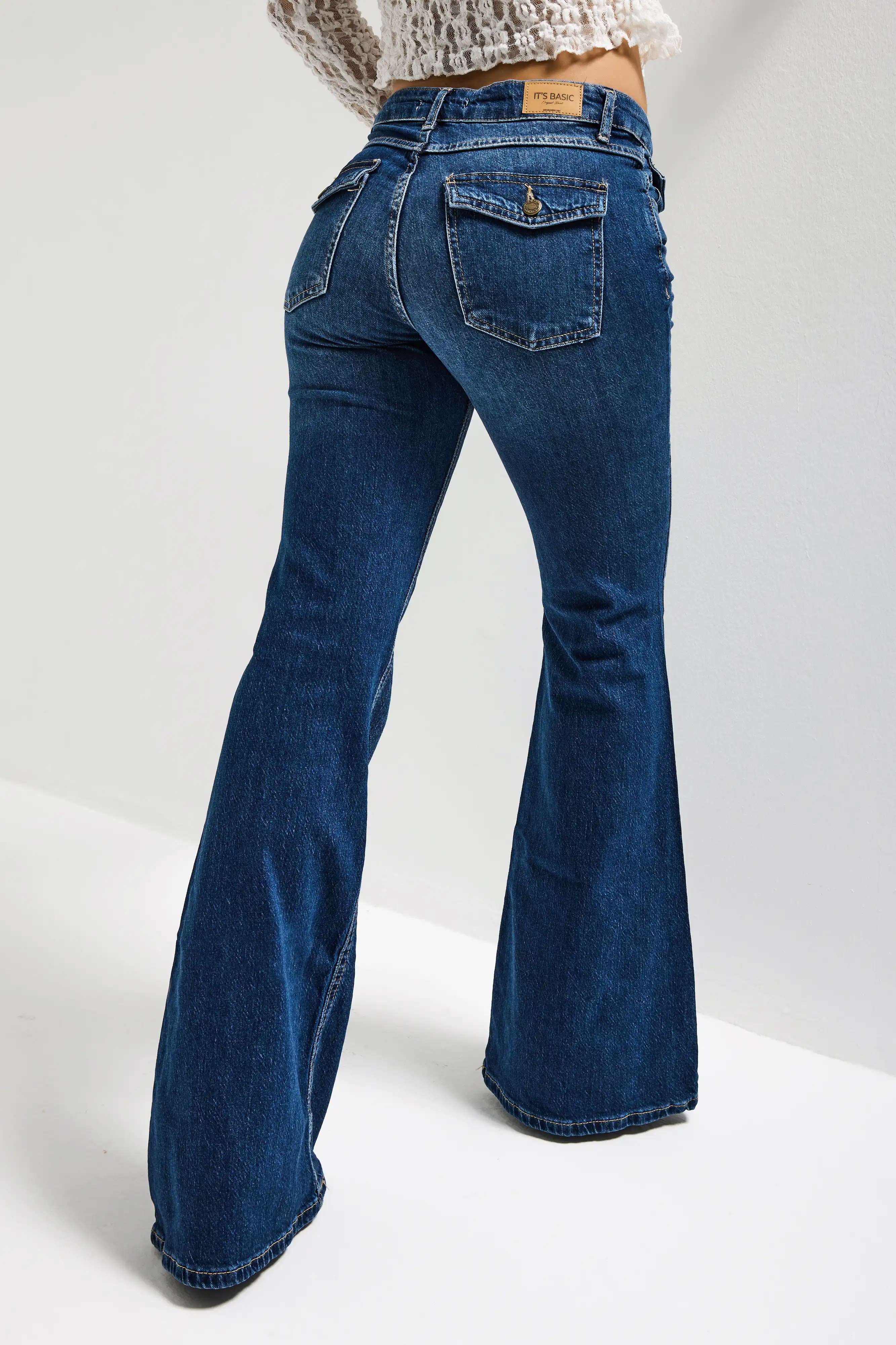 Kadın Mavi Renk 2w5-5 SLN05 Midrise Flare Fit Esnek Kumaş İç Boy 83cm Denim Jean