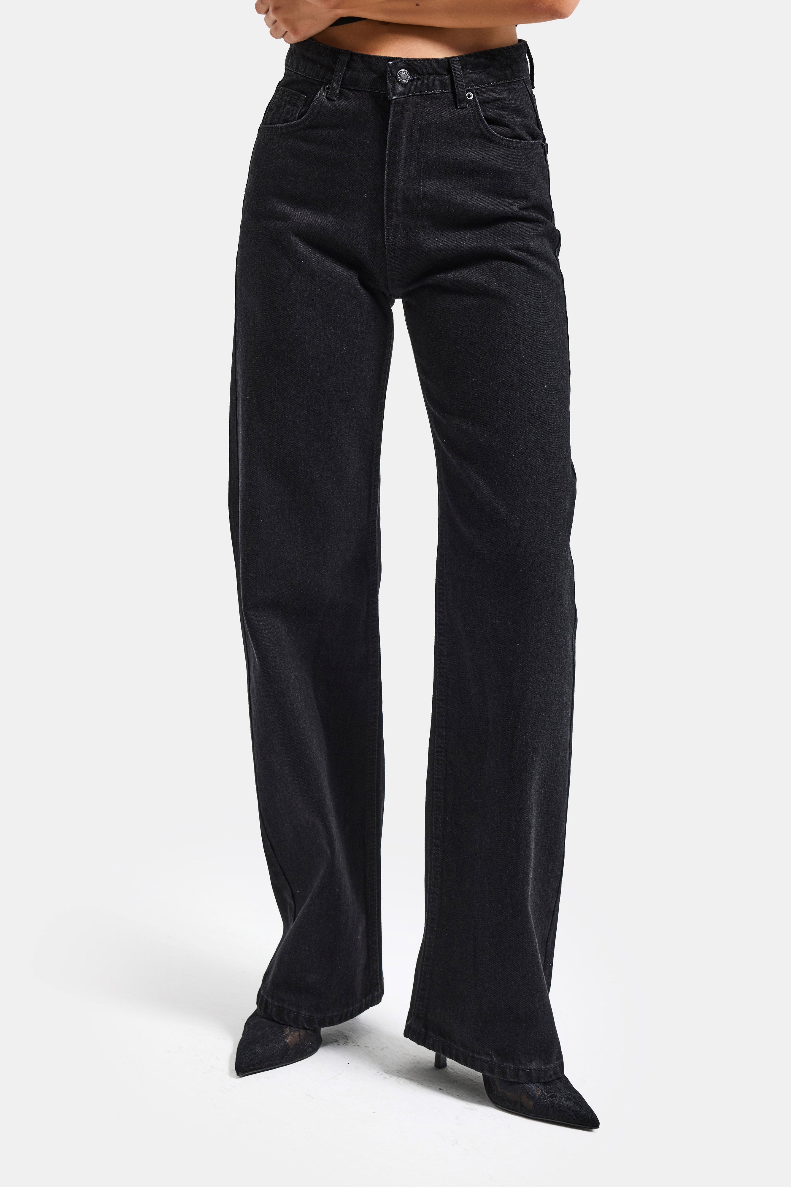 Женские джинсы Doris 1S5-1 прямого кроя с высокой талией, чёрного цвета, 100% хлопок, деним