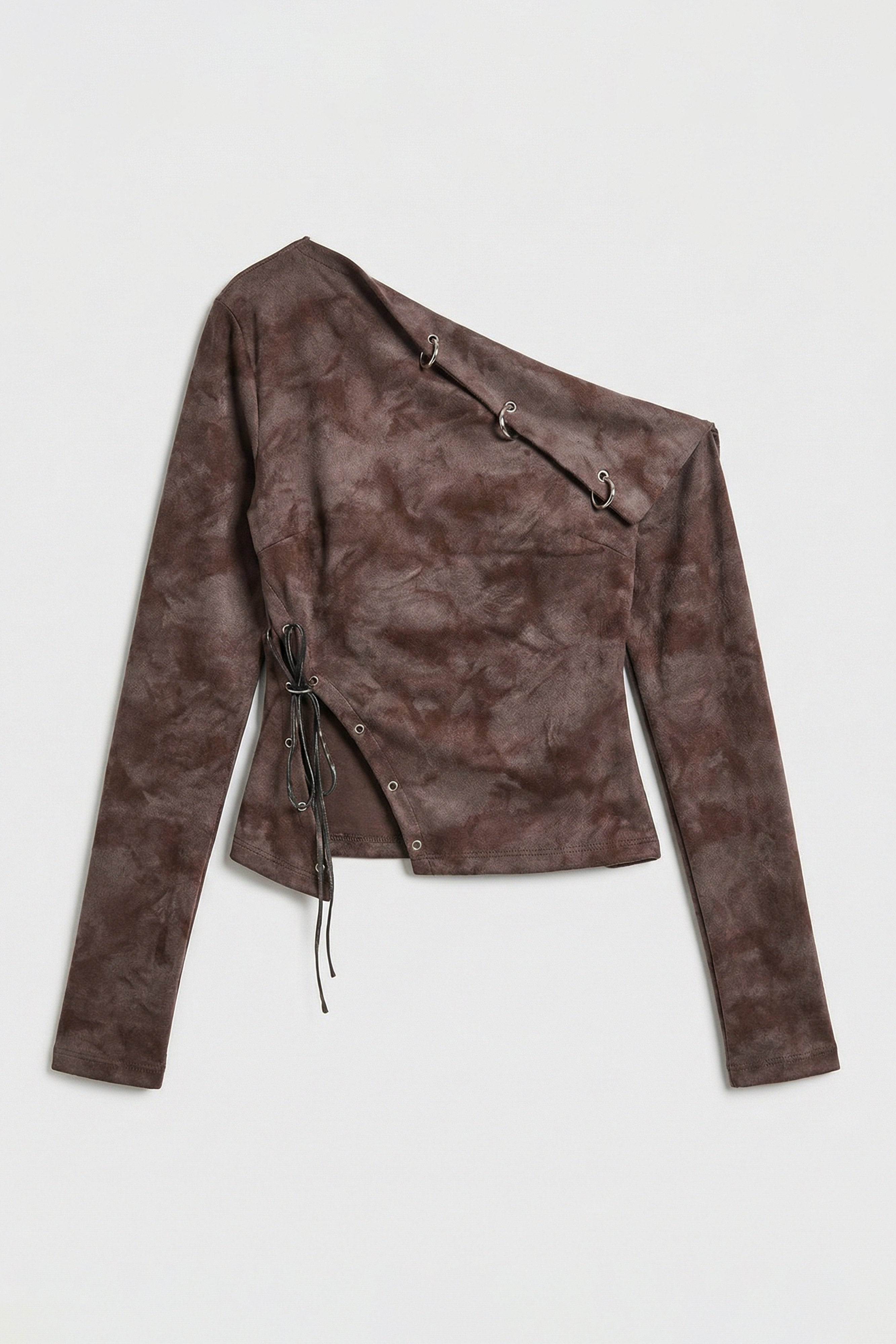 Kadın Kahve w5 Asimetrik Kesim Tek Omuz Açık Özel Tasarım Crop Top