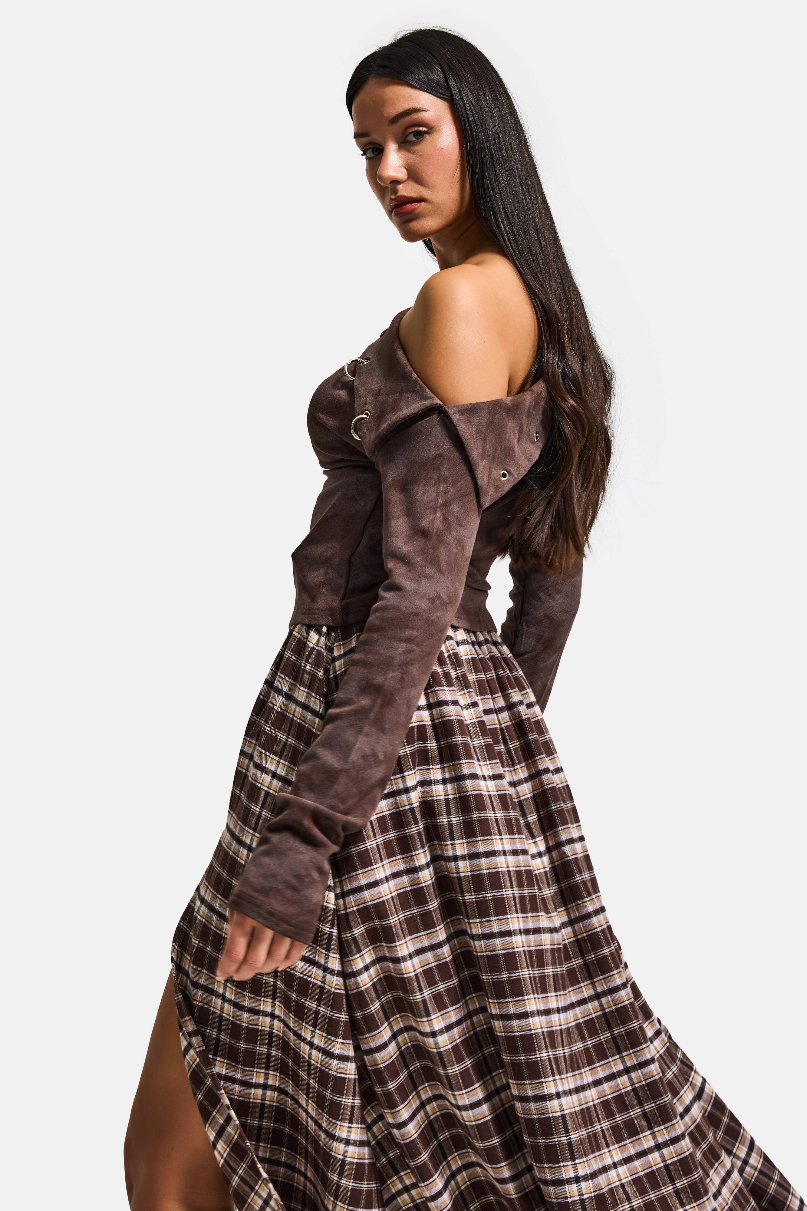 Kadın Kahve w5 Asimetrik Kesim Tek Omuz Açık Özel Tasarım Crop Top