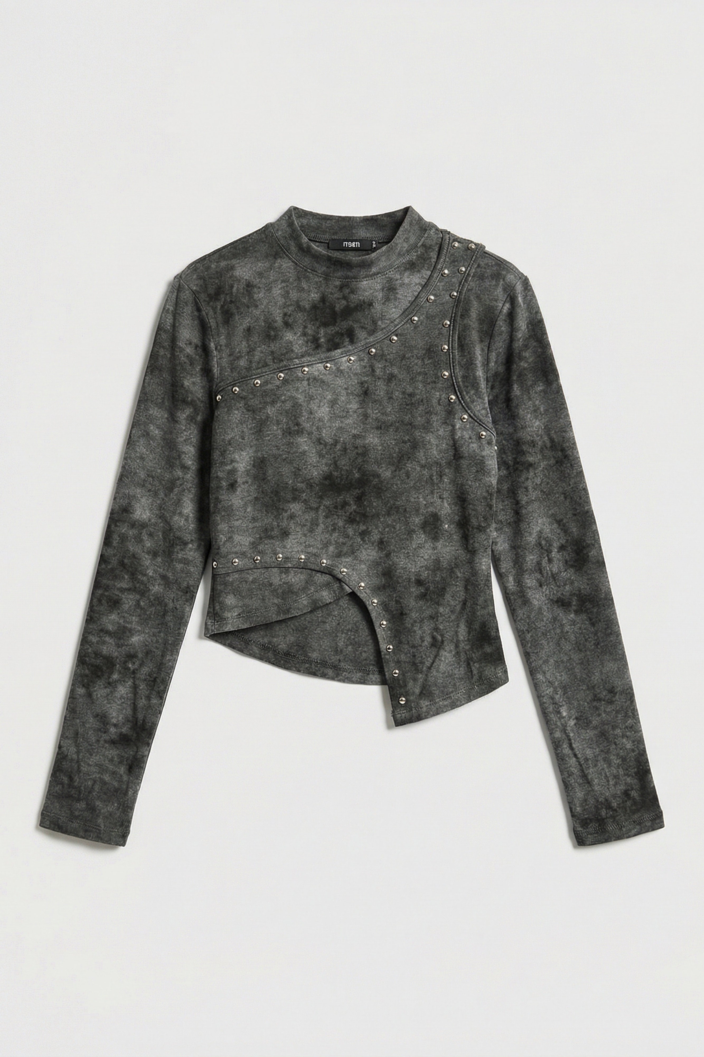 Kadın Antrasit Gri w5 Asimetrik Kesim Drop Detaylı Özel Tasarım Crop Top