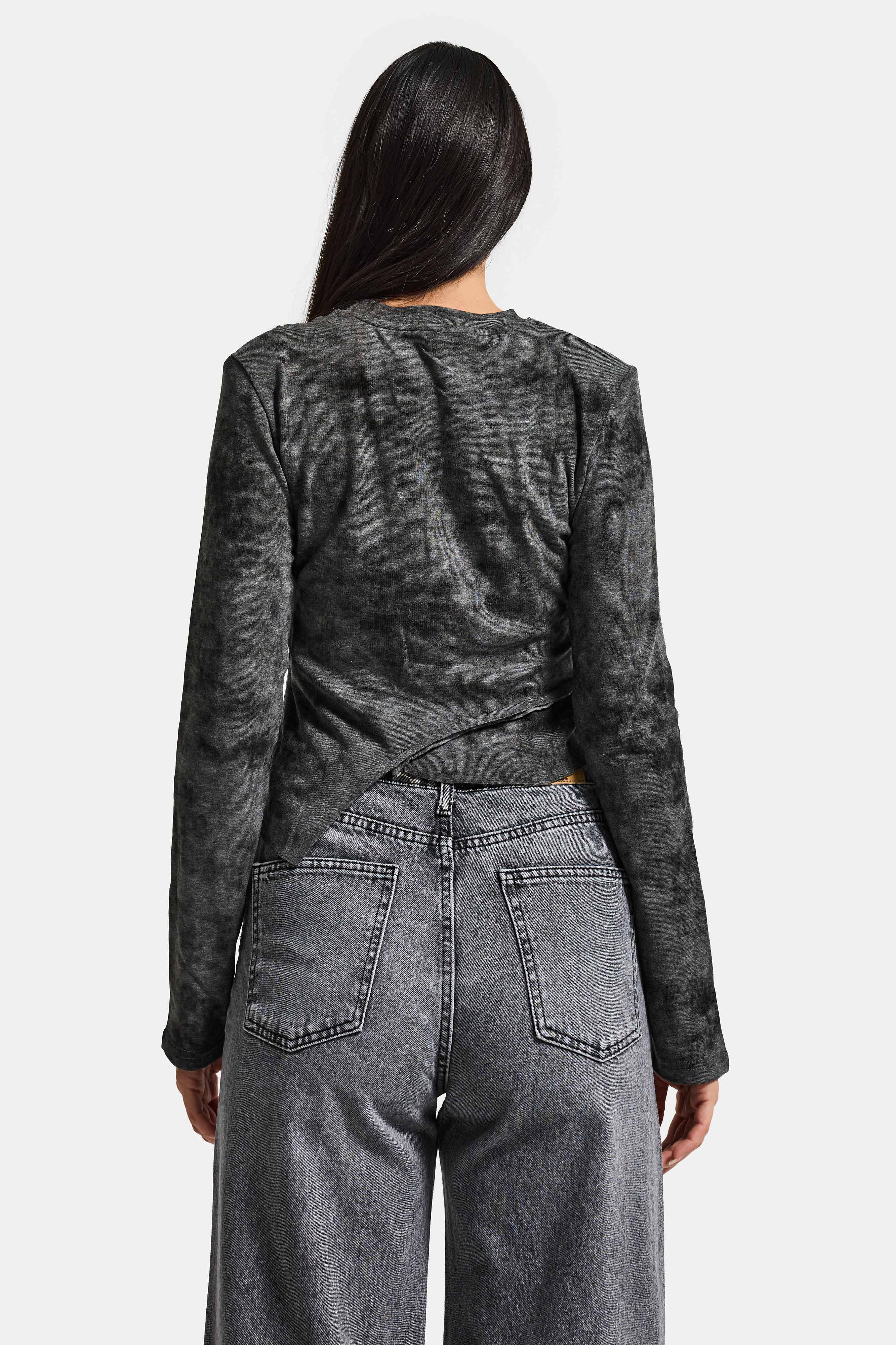 Kadın Antrasit Gri w5 Asimetrik Kesim Drop Detaylı Özel Tasarım Crop Top