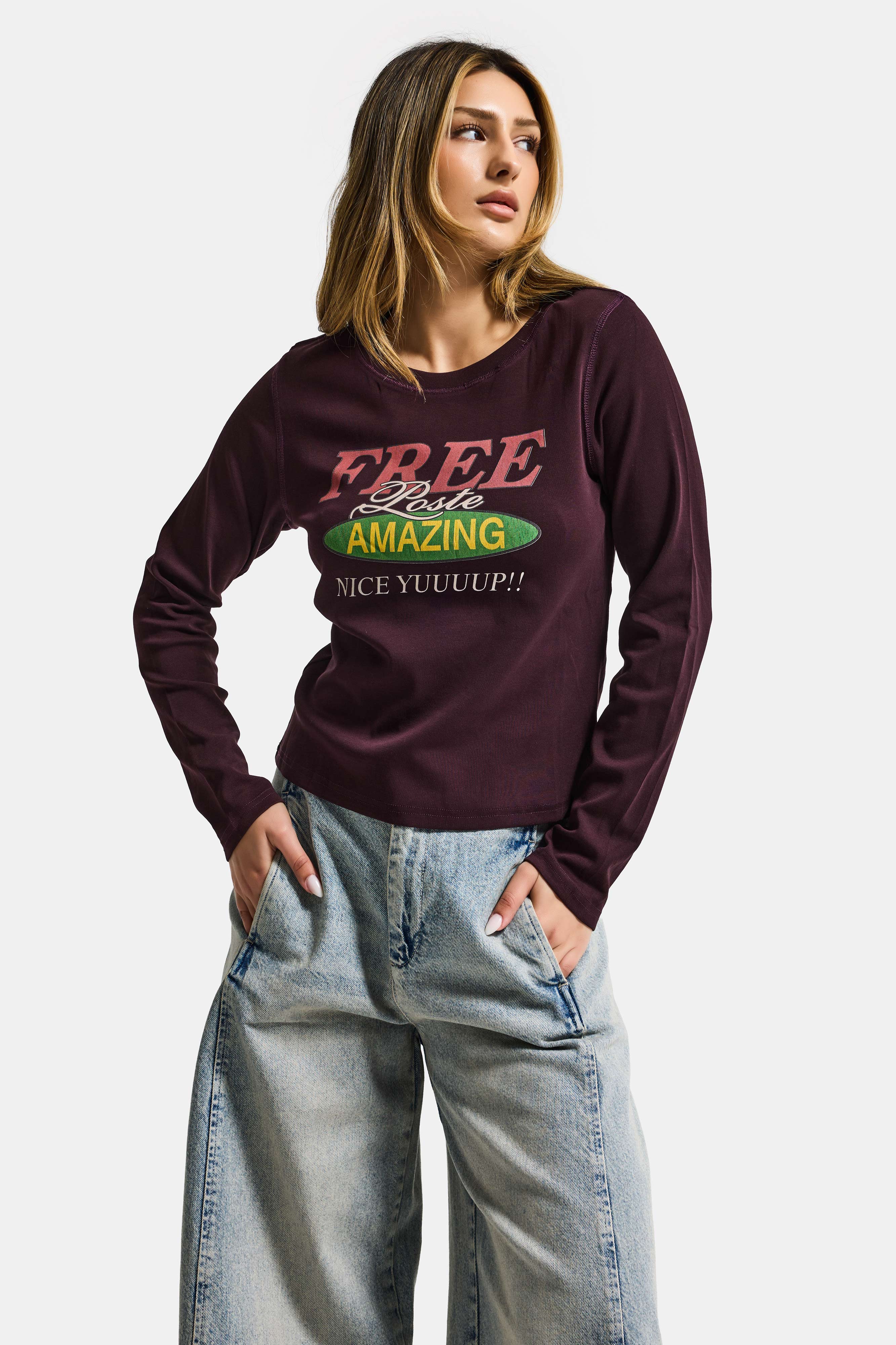 Kadın Kahve Bordo w5 Free Amazing Baskılı Tasarım Sweatshirt
