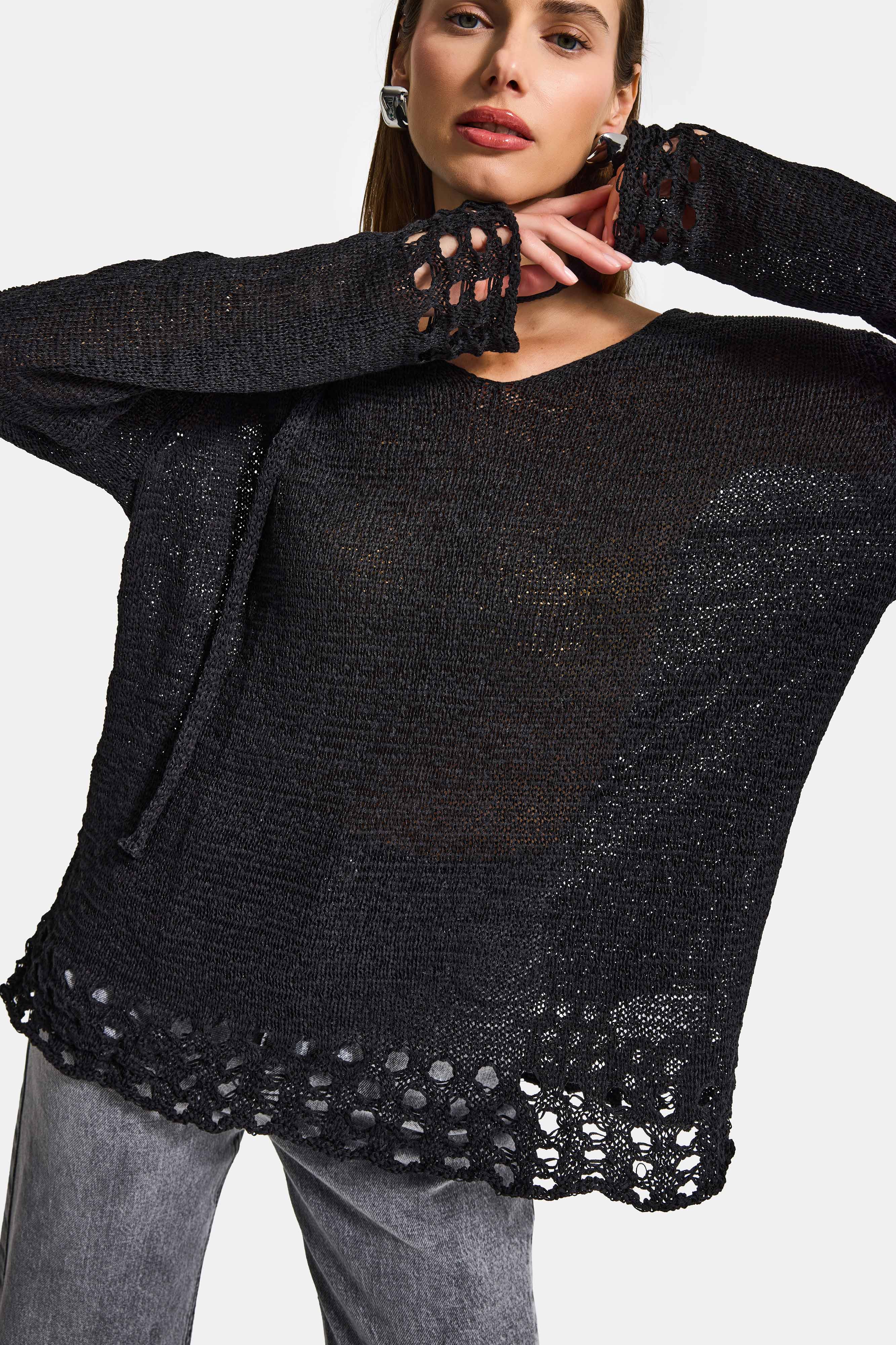 Kadın Siyah w5 Oversize Özel Kumaş Tasarım Bol Kesim Triko