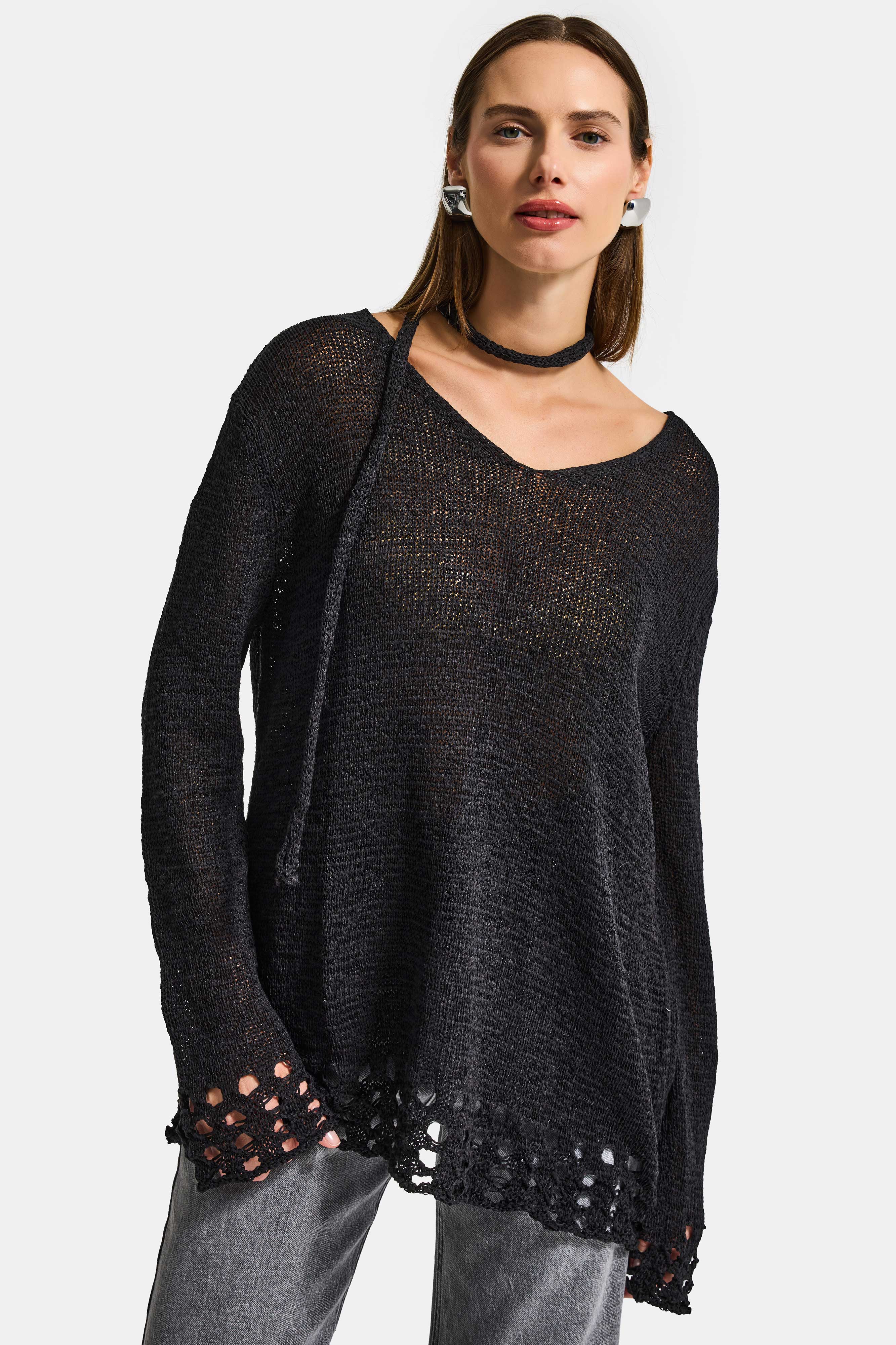 Kadın Siyah w5 Oversize Özel Kumaş Tasarım Bol Kesim Triko