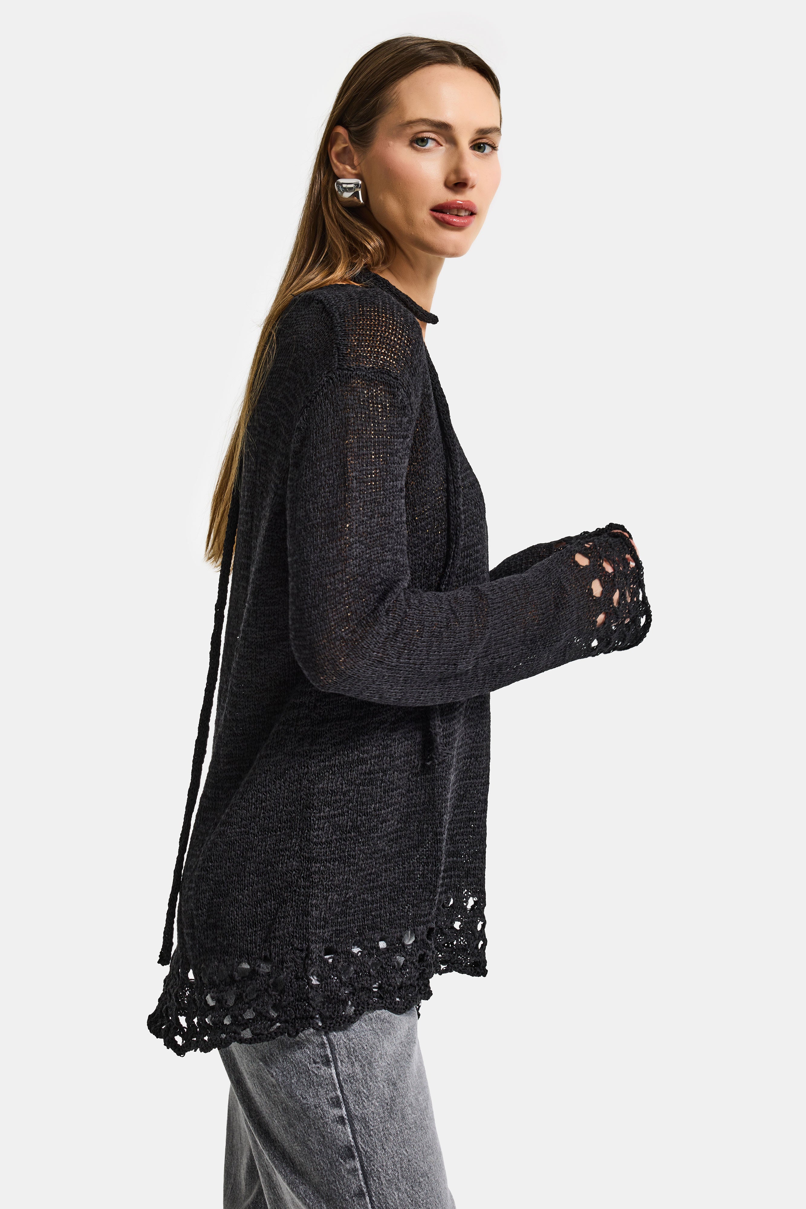 Kadın Siyah w5 Oversize Özel Kumaş Tasarım Bol Kesim Triko