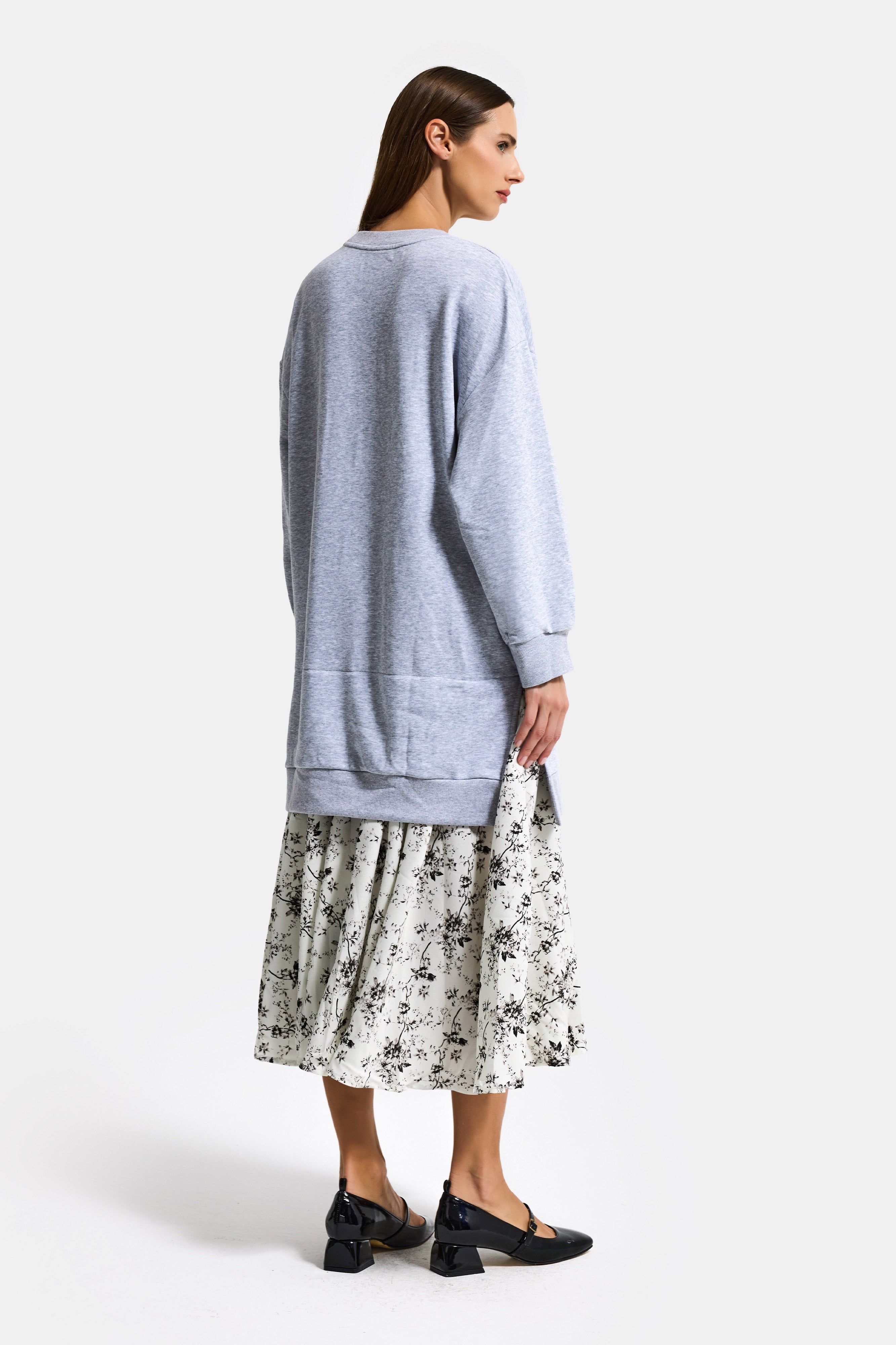 Women's Grey w5 Sweatshirt Skirt One-Piece Design Dress