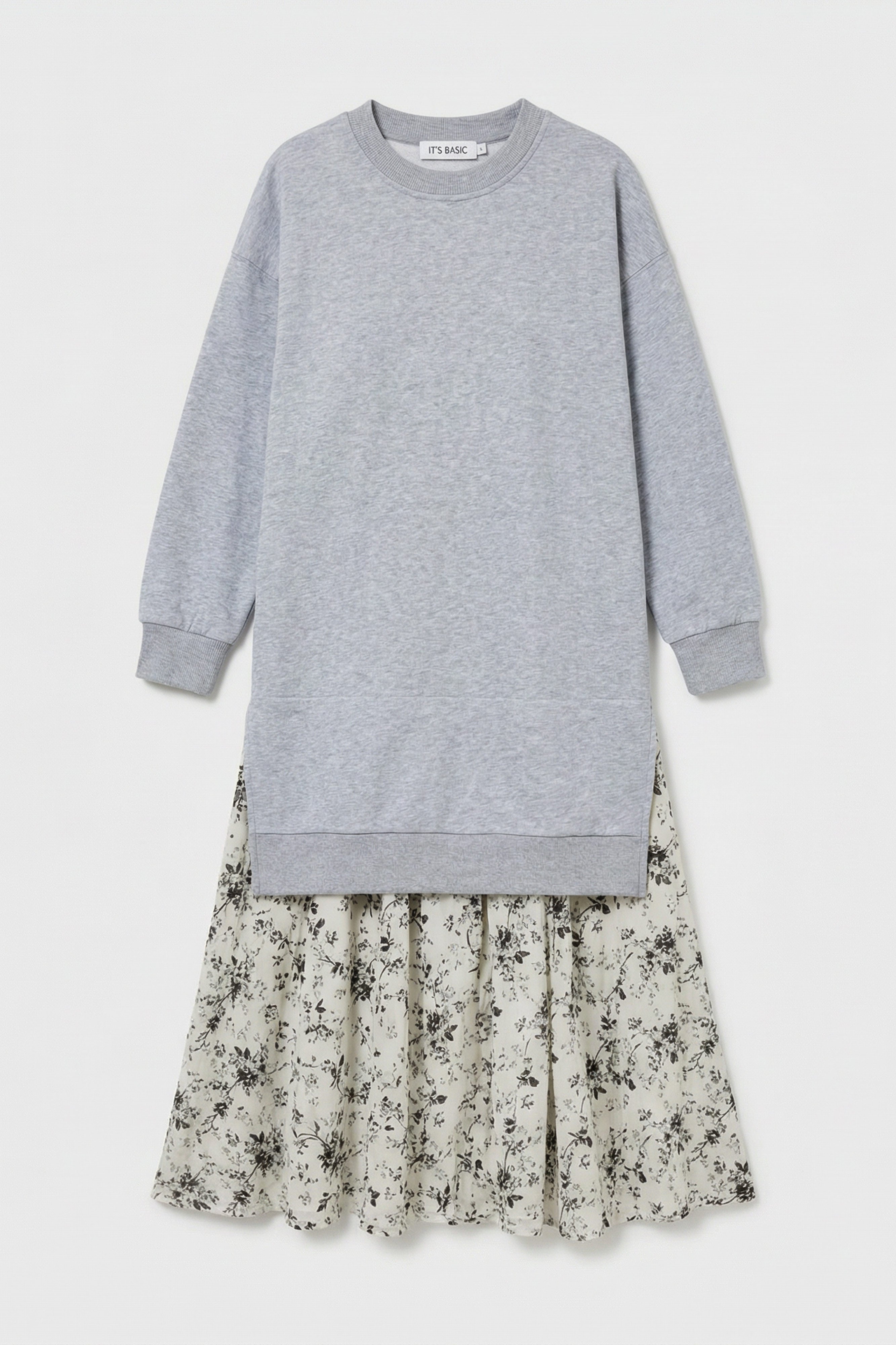 Women's Grey w5 Sweatshirt Skirt One-Piece Design Dress