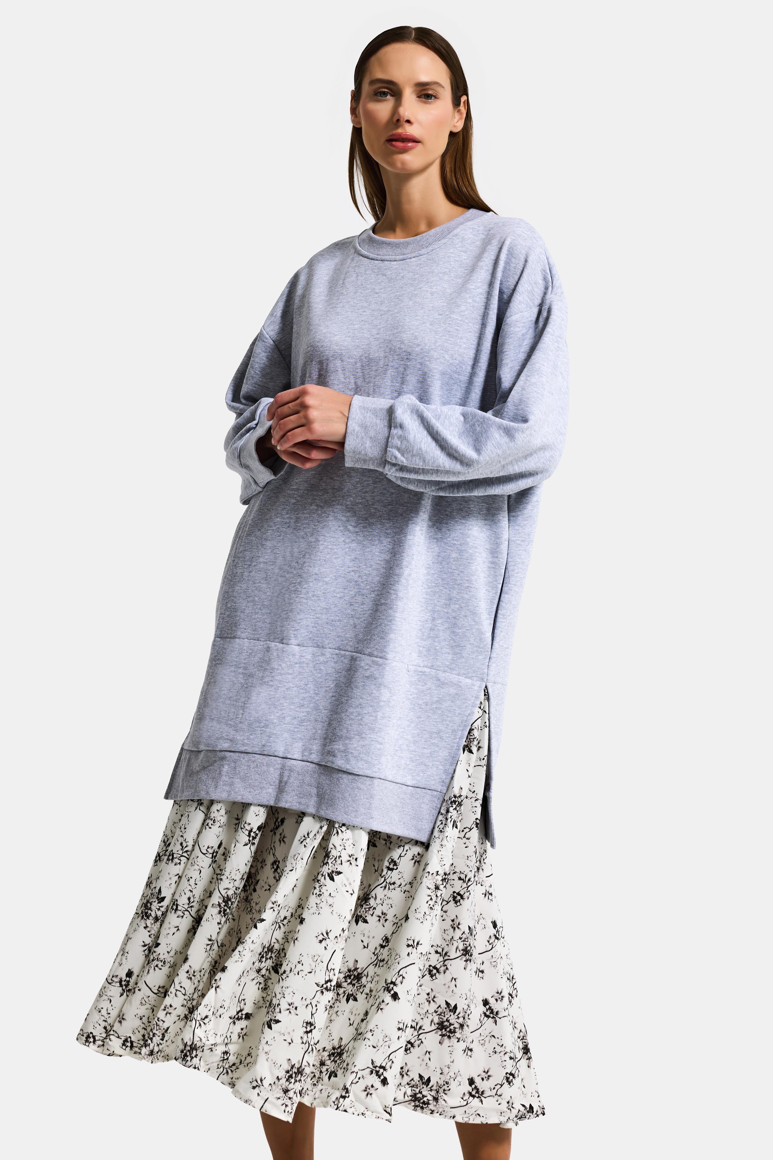 Women's Grey w5 Sweatshirt Skirt One-Piece Design Dress