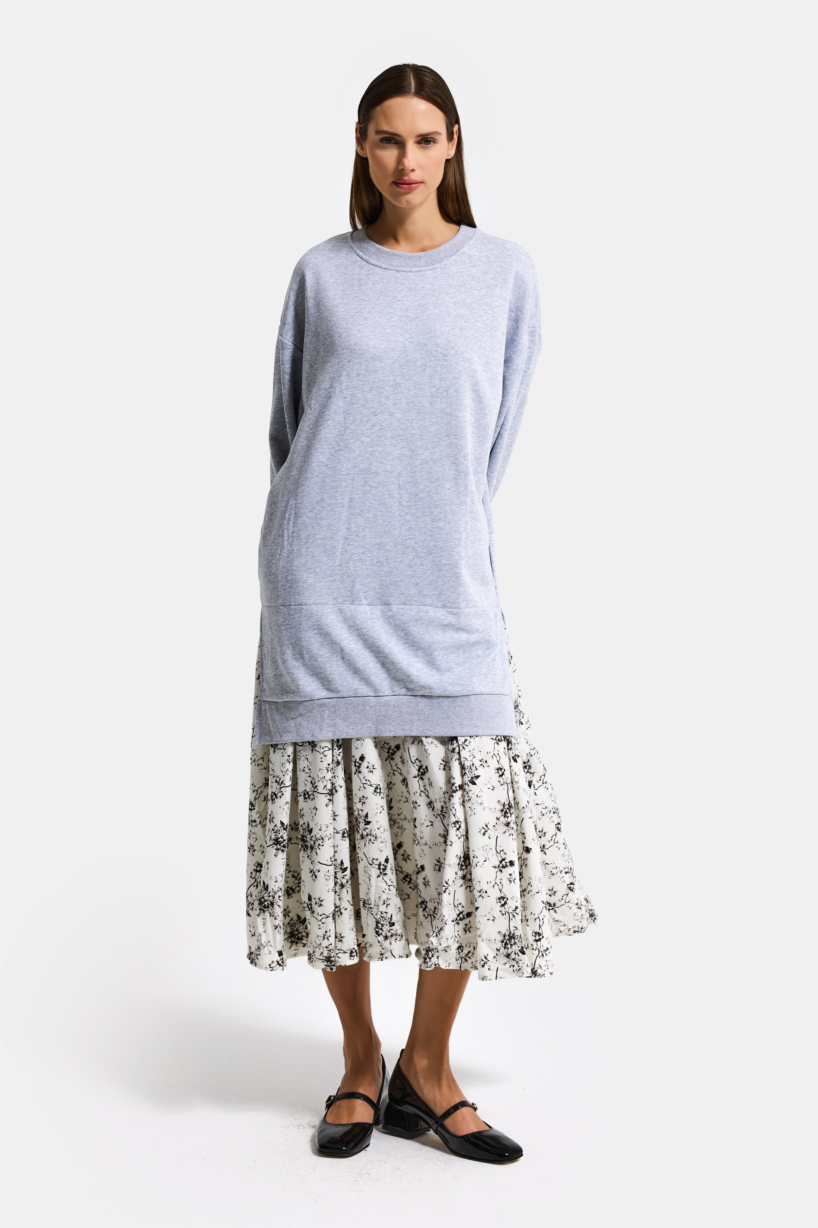 Women's Grey w5 Sweatshirt Skirt One-Piece Design Dress