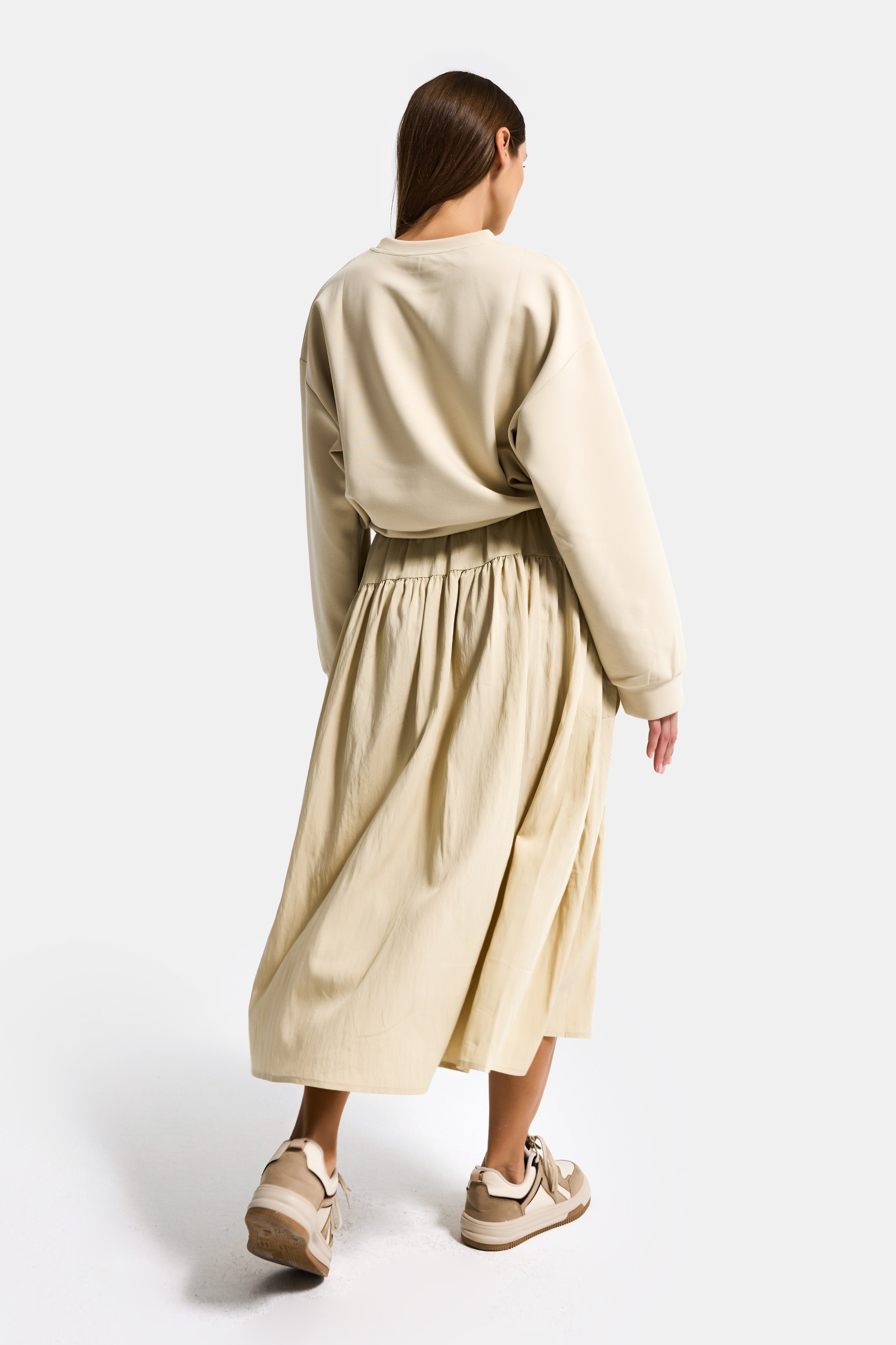 Kadın Bej w5 Sweatshirt Etek Tek Parça Tasarım Elbise