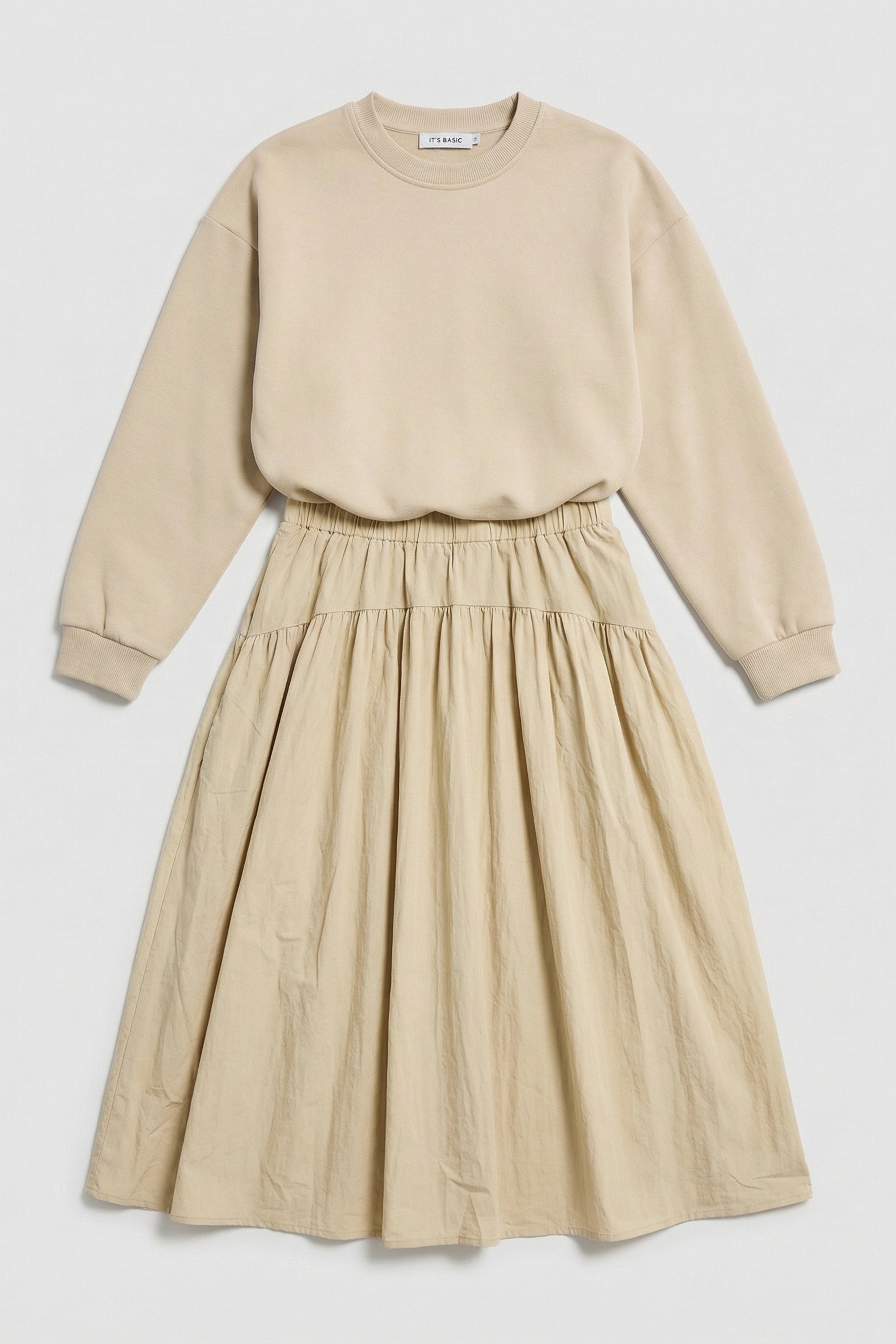 Kadın Bej w5 Sweatshirt Etek Tek Parça Tasarım Elbise