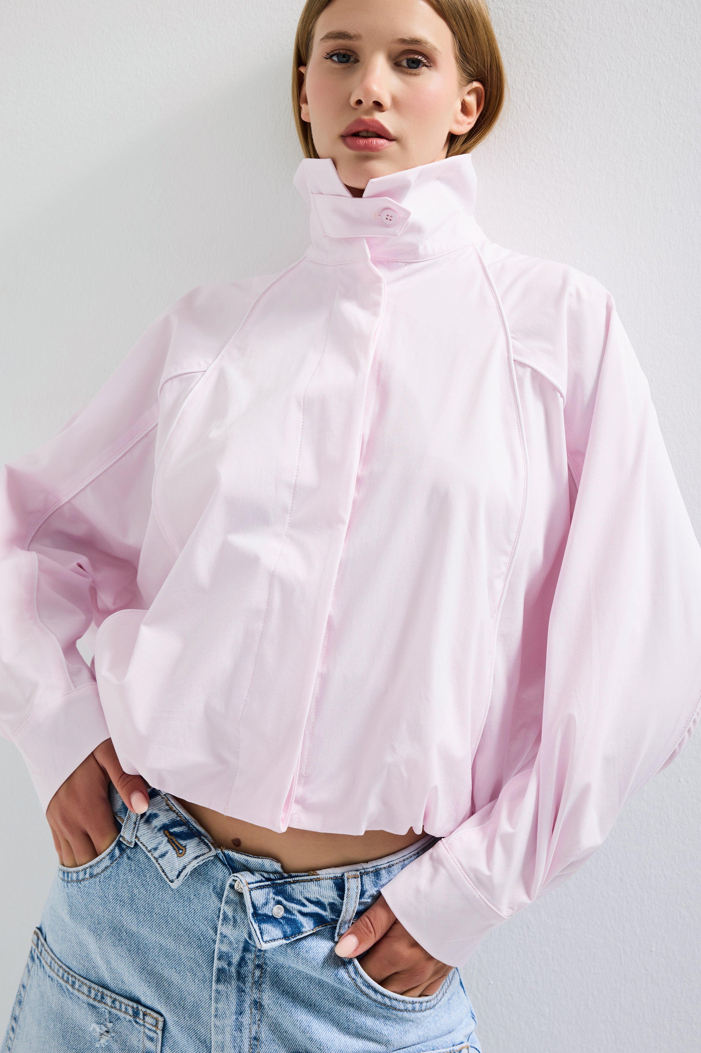 kadın Pembe Renk w5 Oversize Özel Organik Kumaş Tasarım Gömlek Ceket