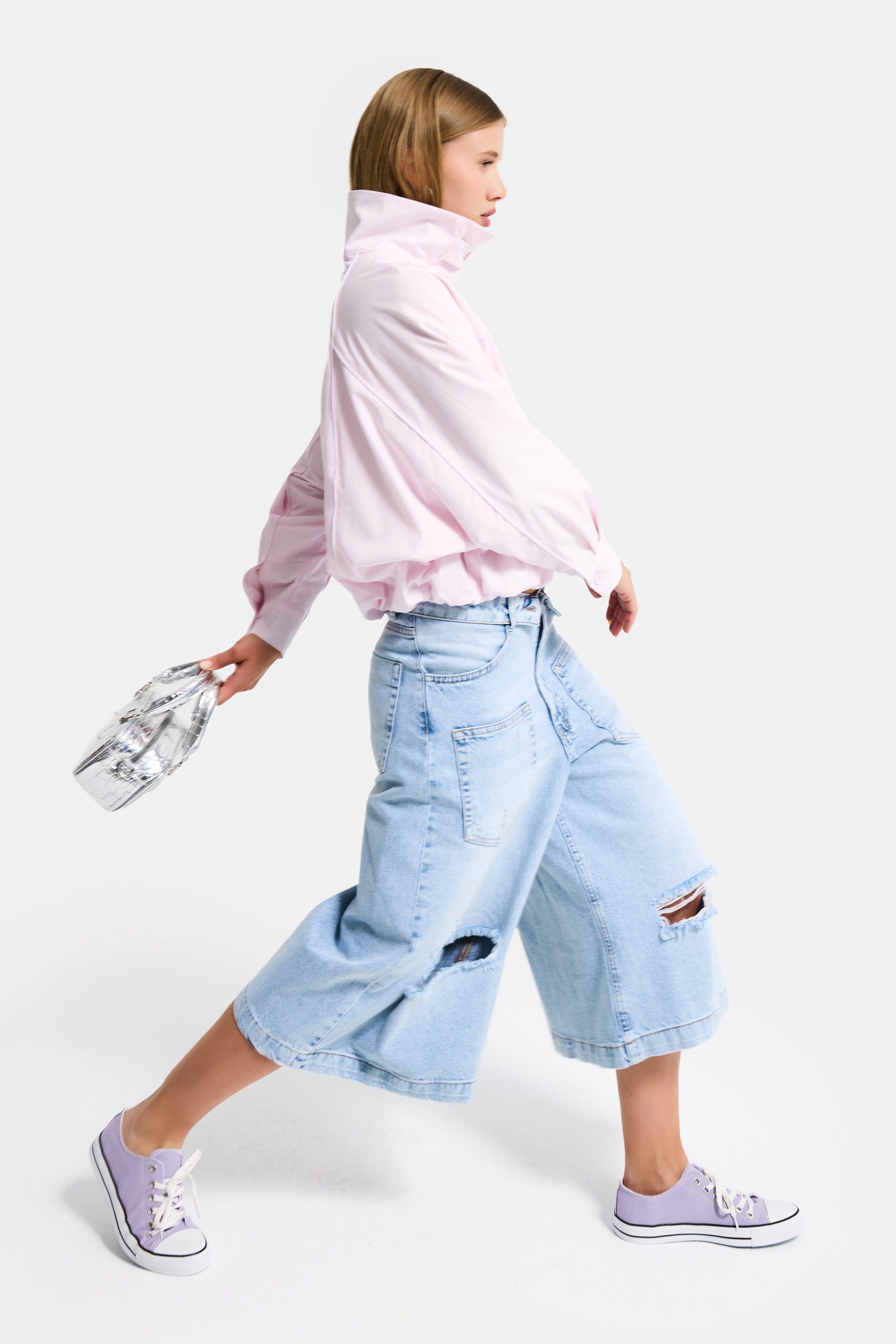 kadın Pembe Renk w5 Oversize Özel Organik Kumaş Tasarım Gömlek Ceket