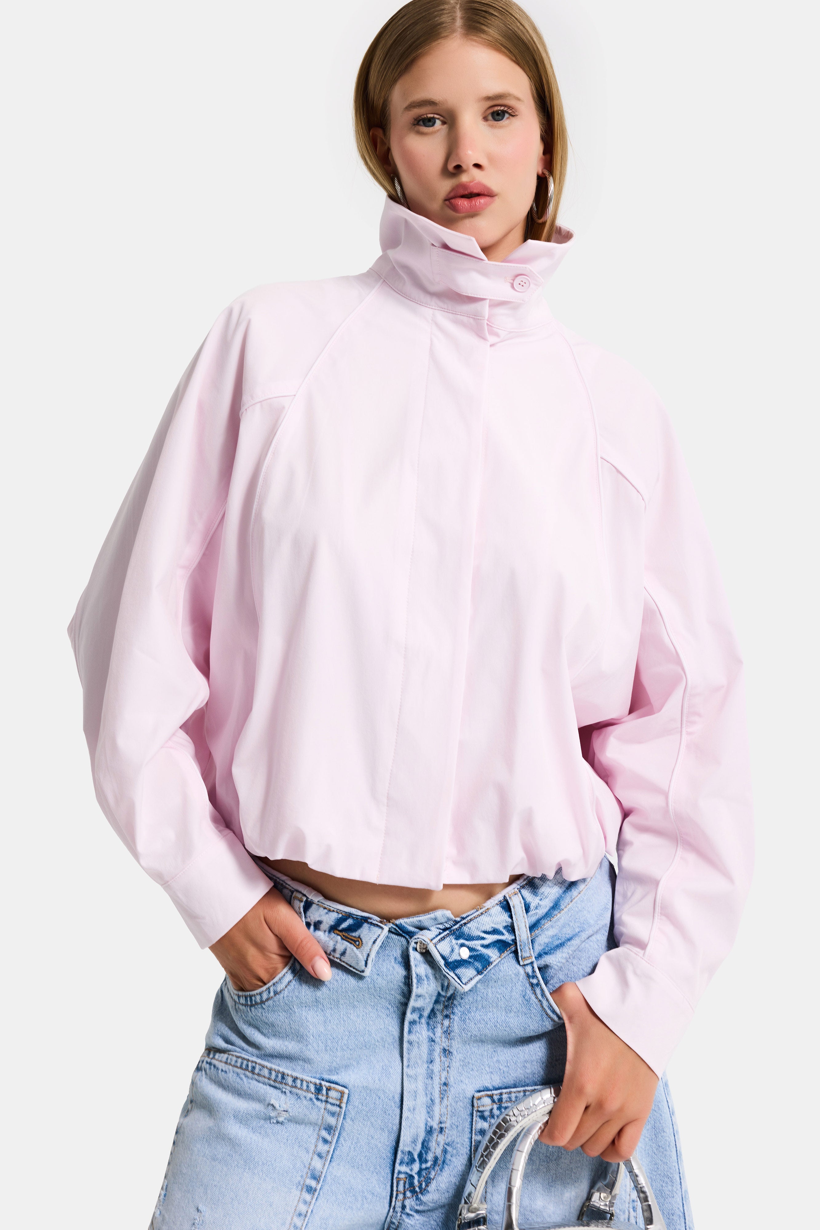 kadın Pembe Renk w5 Oversize Özel Organik Kumaş Tasarım Gömlek Ceket