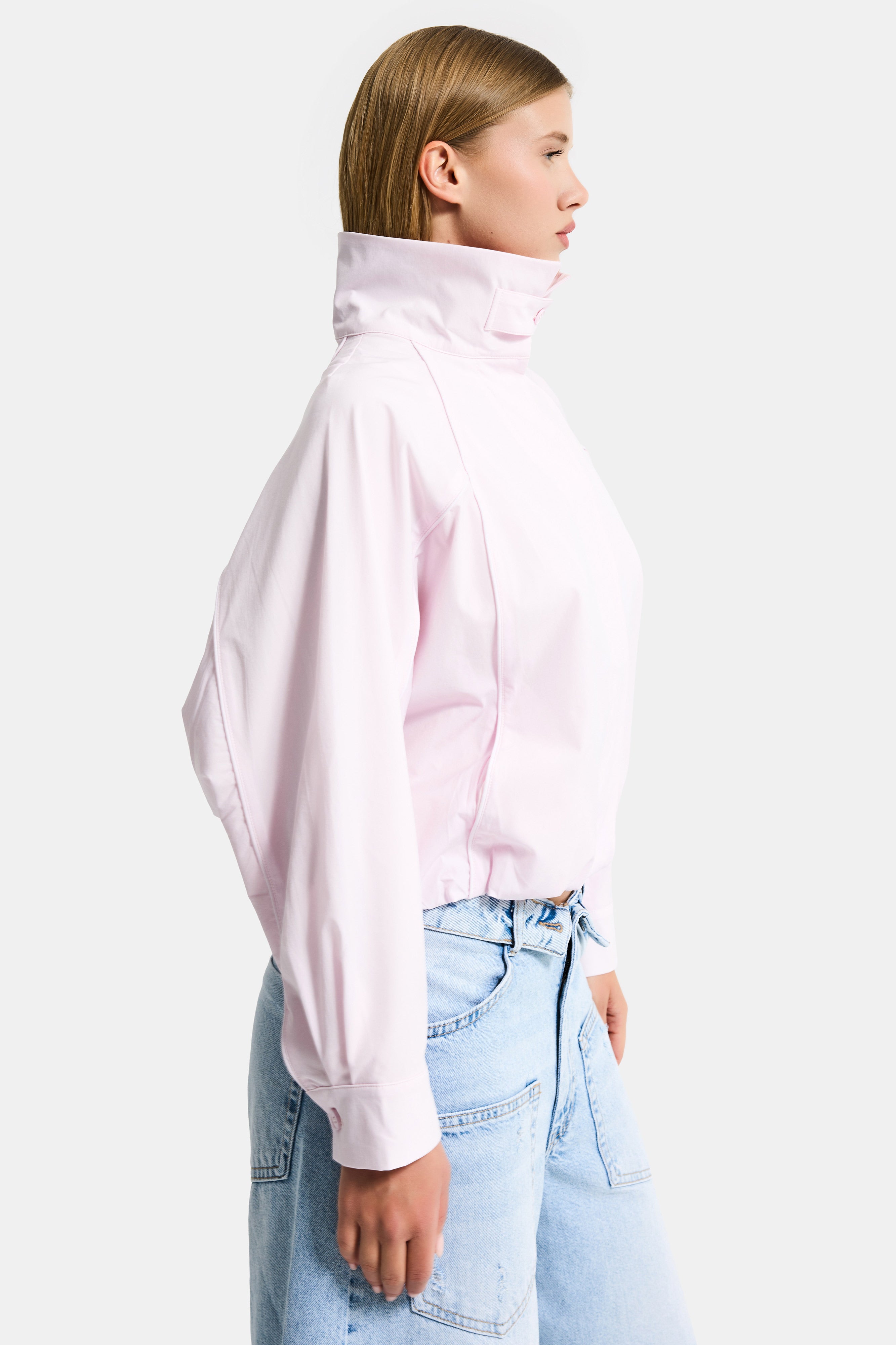 kadın Pembe Renk w5 Oversize Özel Organik Kumaş Tasarım Gömlek Ceket