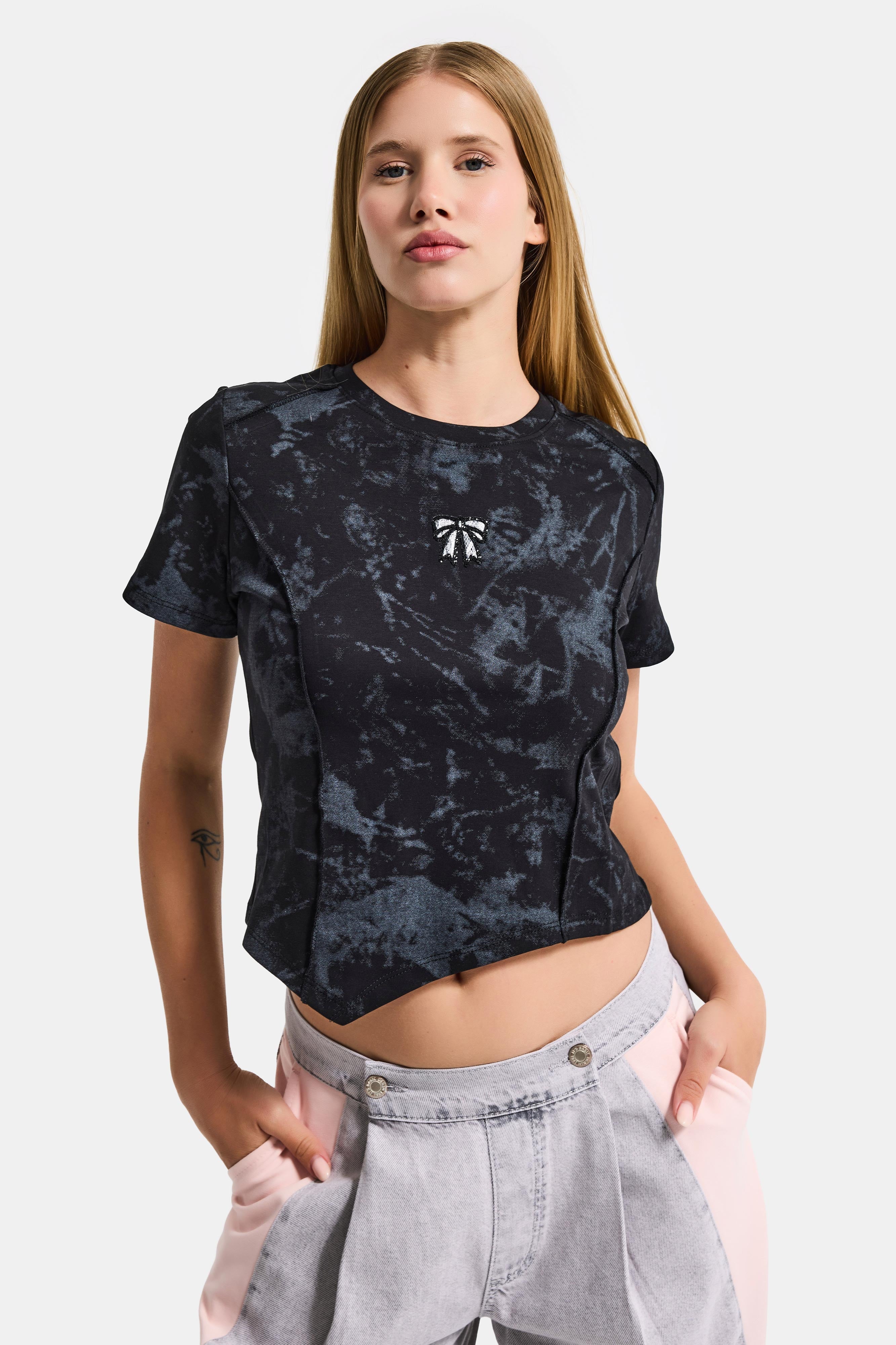 Kadın Siyah w5 Özel Kumaş Elastan Crop Top
