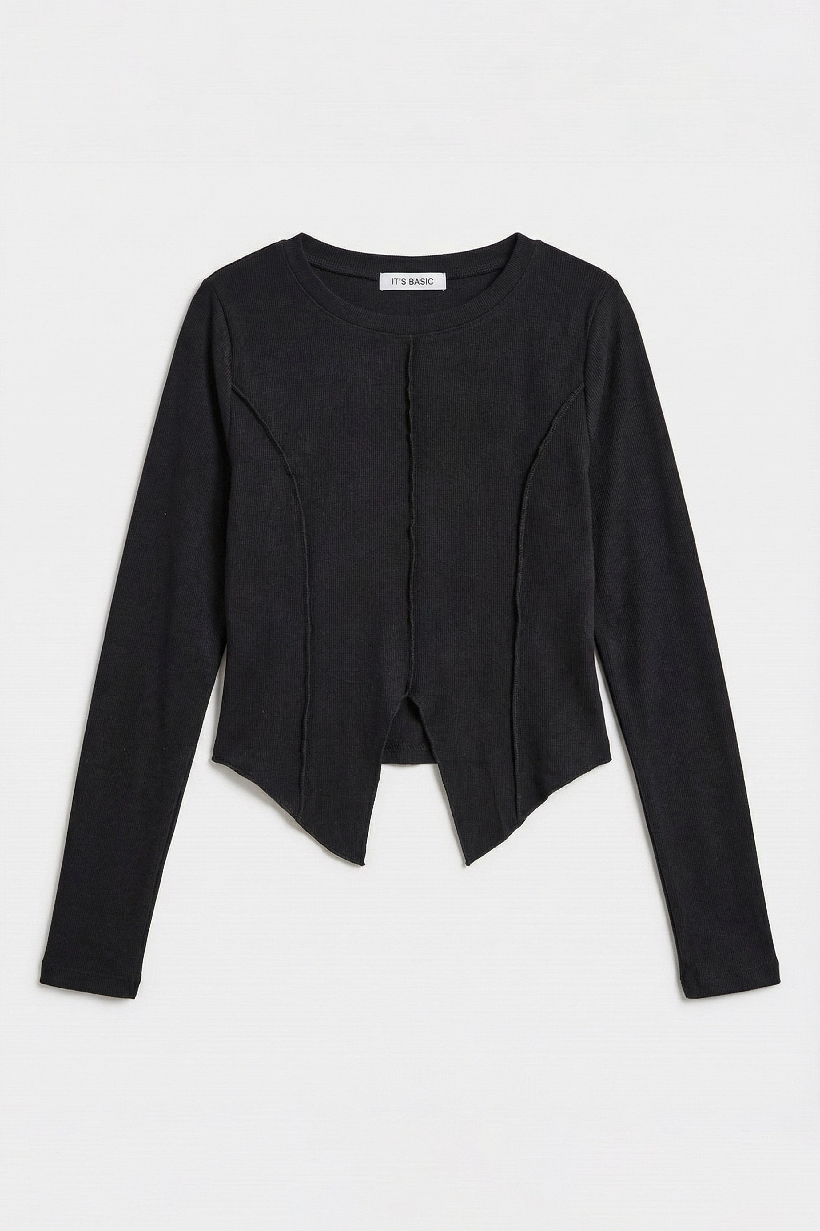 Kadın Siyah Renk w5 Asimetrik Kesim Crop Fit Tasarım Body