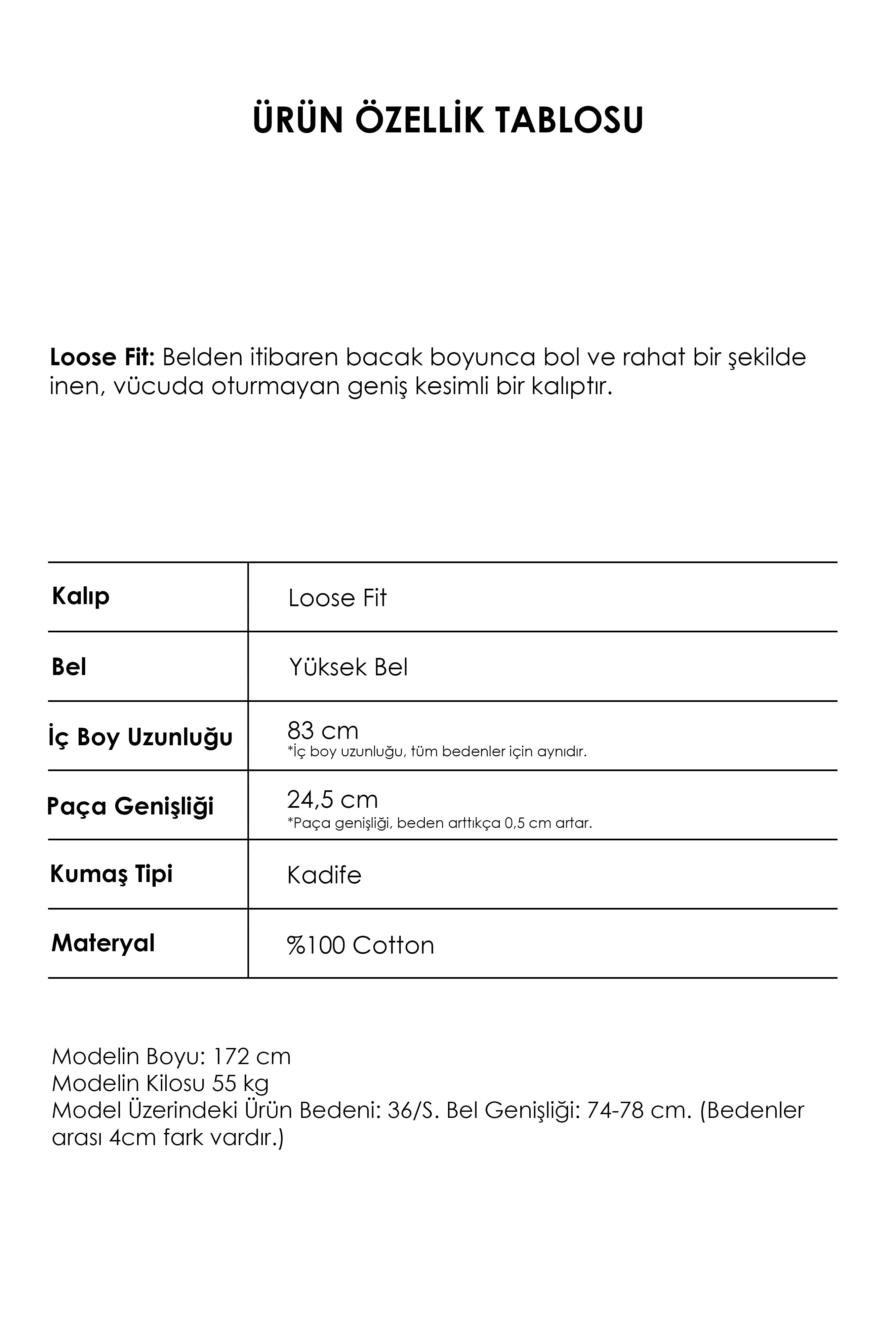 Kadın Orange Lora 26w5-104 Loose Fit Orta Bel Kalın Fitilli Velvet Kadife Kumaş Pantolon