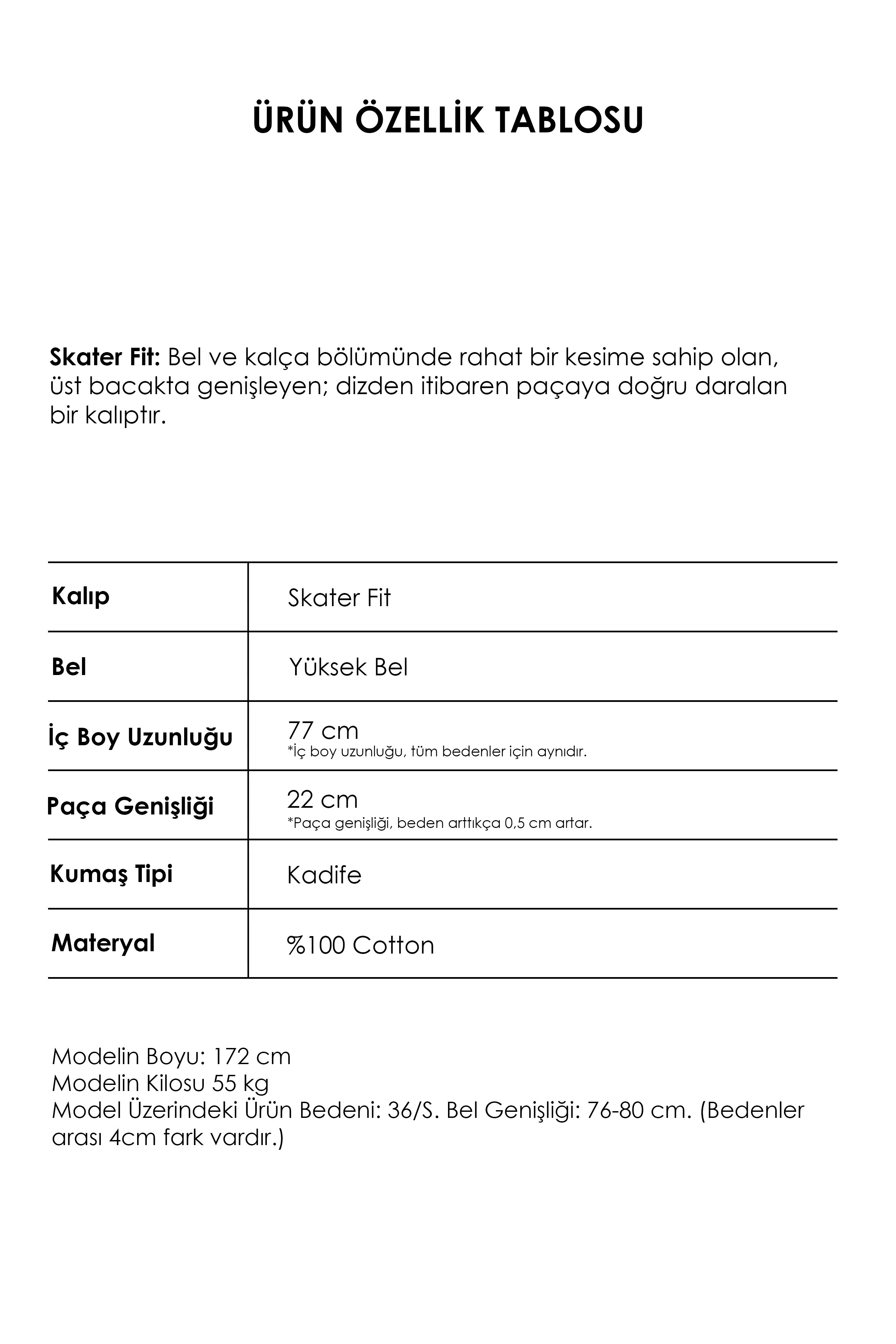 Kadın Kahverengi 8-26w5-42 Skater Fit Fitilli Velvet Kadife Kumaş Pantolon