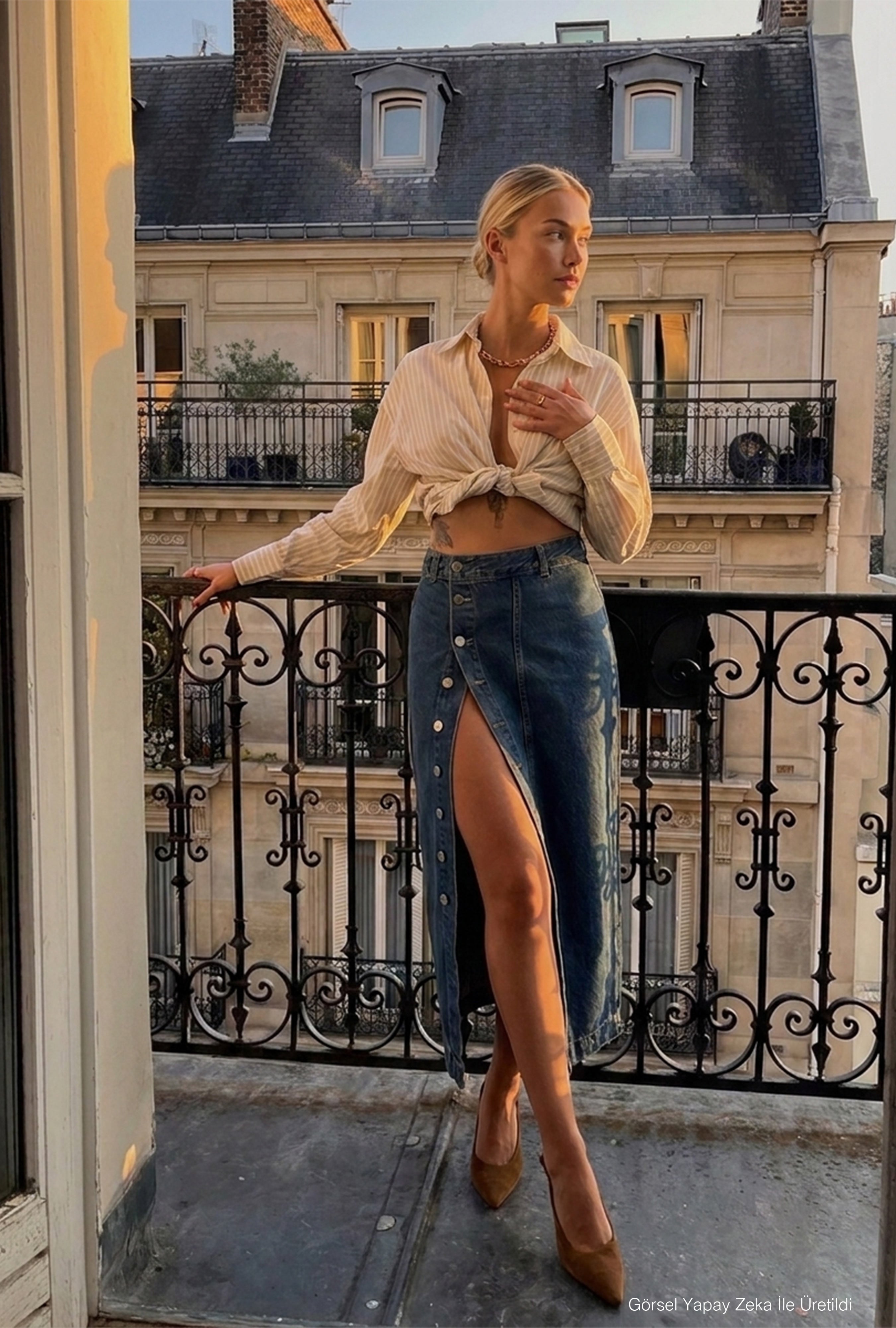 Kadın Tint Kot Rengi Tilia Önü Düğmeli Maxi Boy Denim Etek