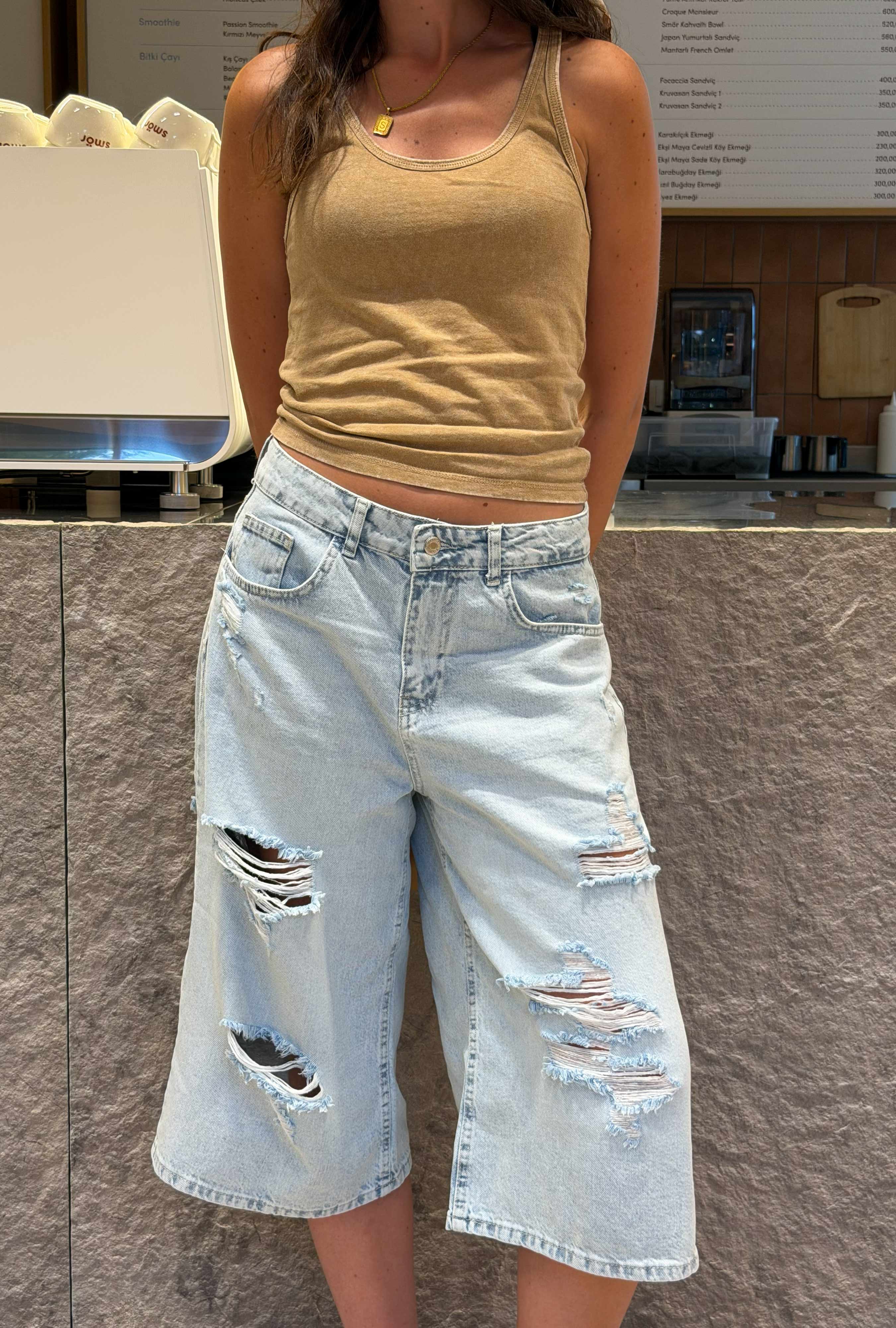 Kadın Ice 12s6-3 Süper Baggy Fit Bermuda Denim Jort