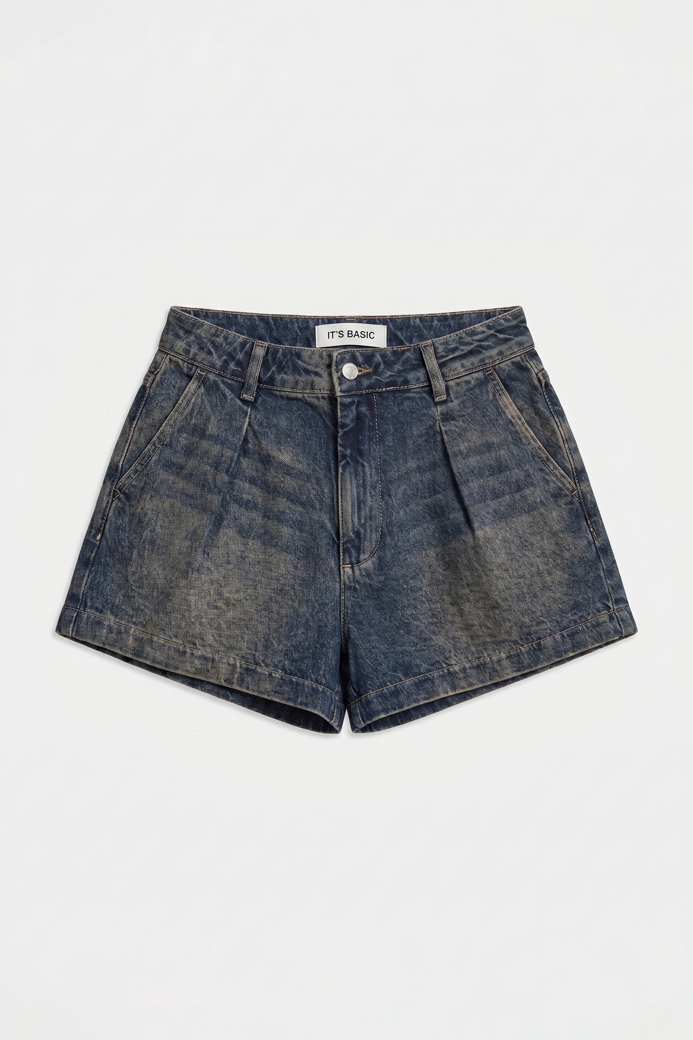 Kadın Koyu Kot 2s6 Mini Pileli Denim Şort
