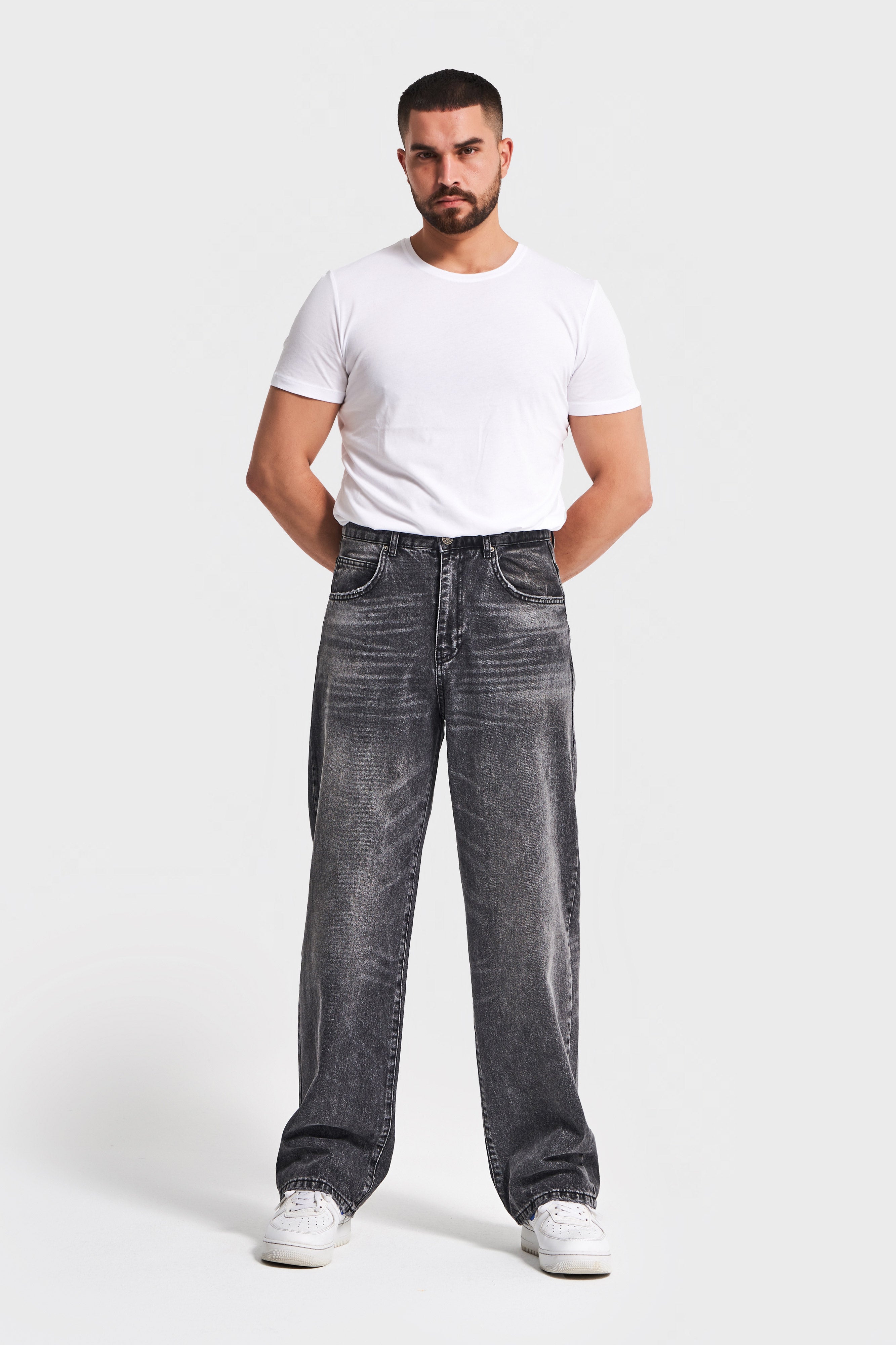 Erkek Koyu Füme Renk 4w5-14 TT25 Relaxed Baggy Fit İç Boy 80cm Rahat Kesim %100 Koton Denim Jean