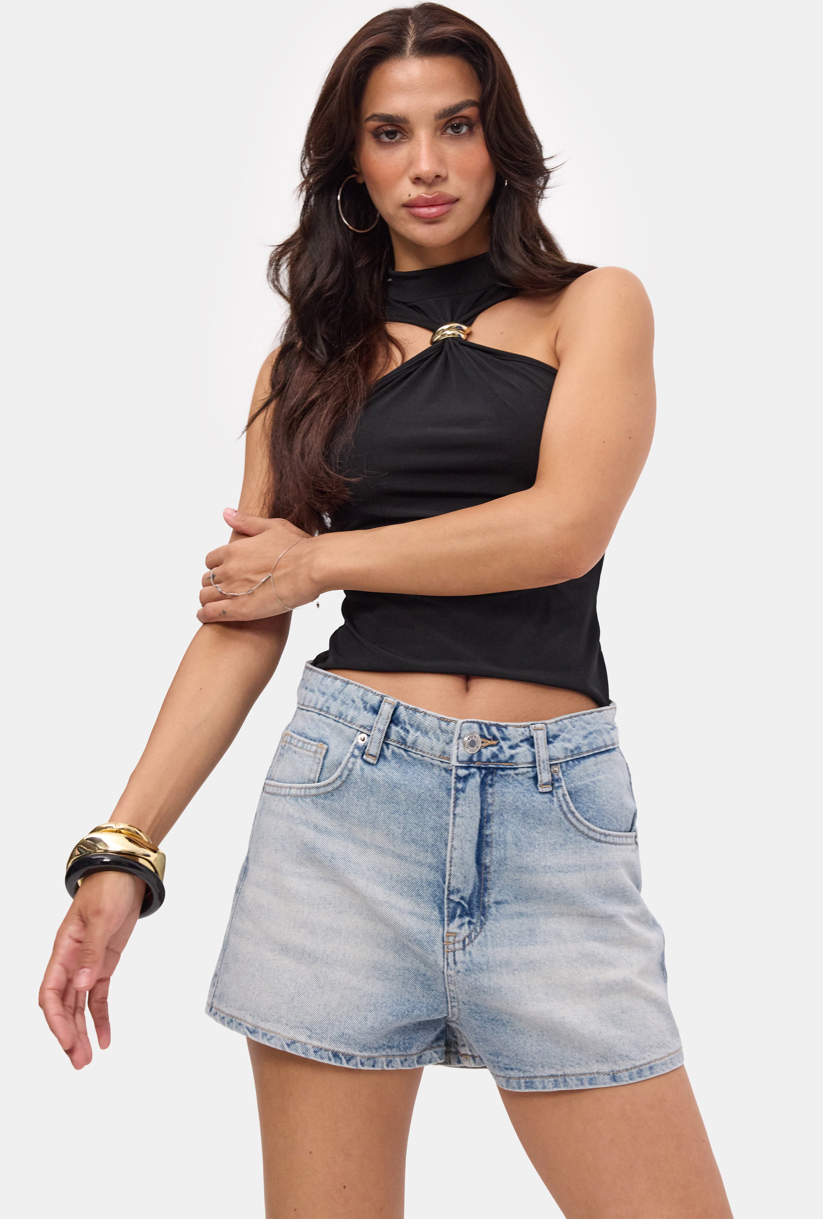 Kadın Mavi 4s6-32 Mom Mini Fit Denim Şort
