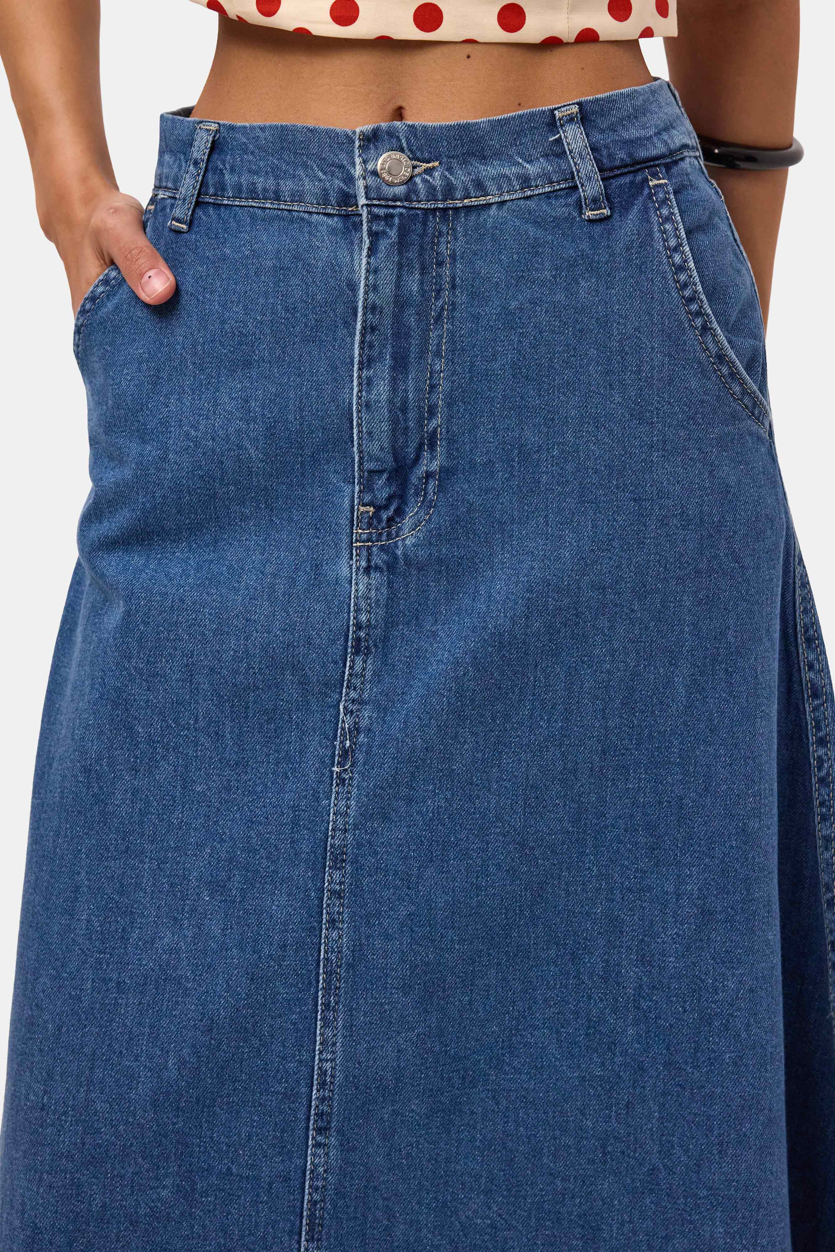 Kadın Mavi Renk Vinca A Tipi Kesim Denim Etek