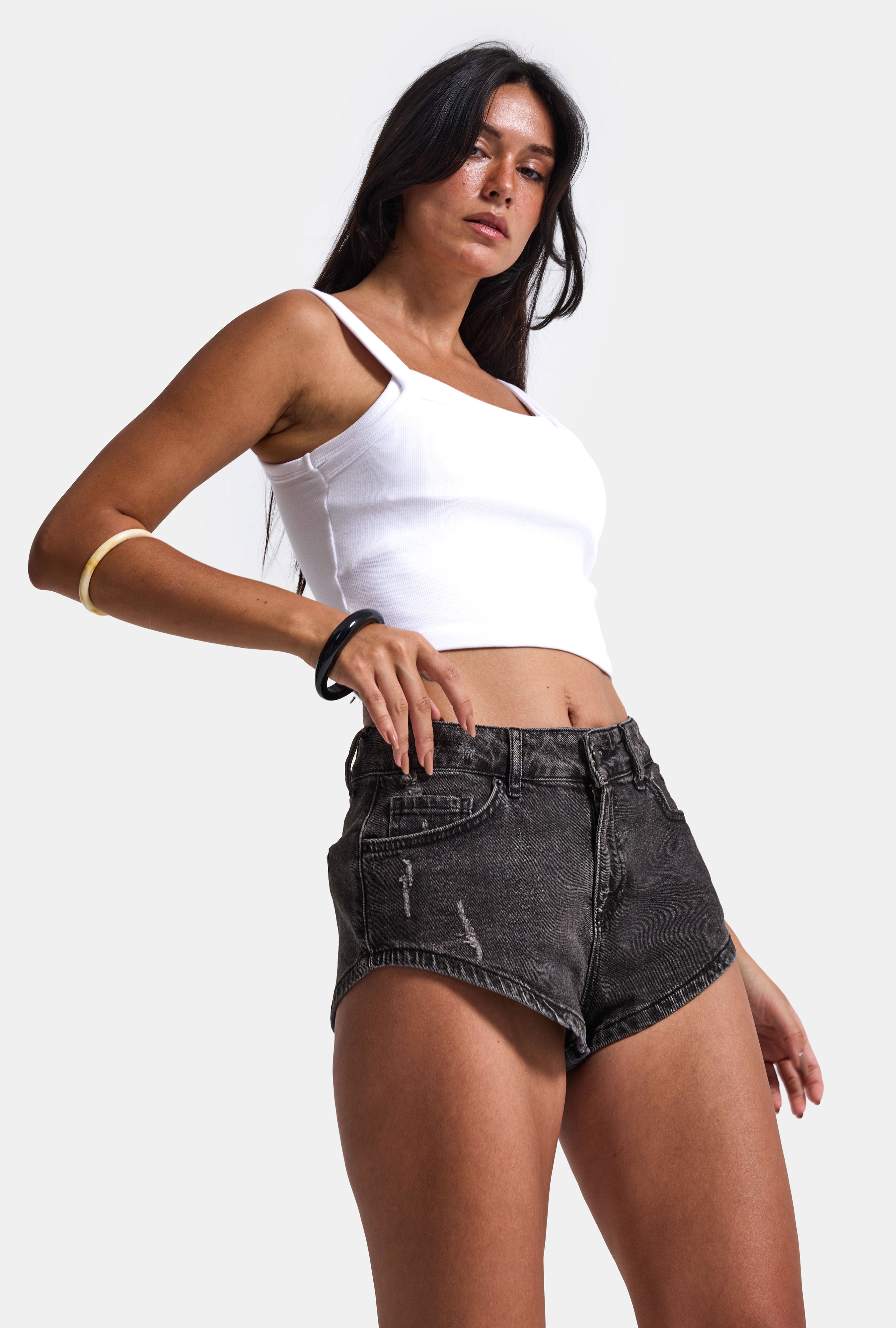 Kadın Koyu Füme 11s6-1 Süper Mini %100 Koton Denim Şort