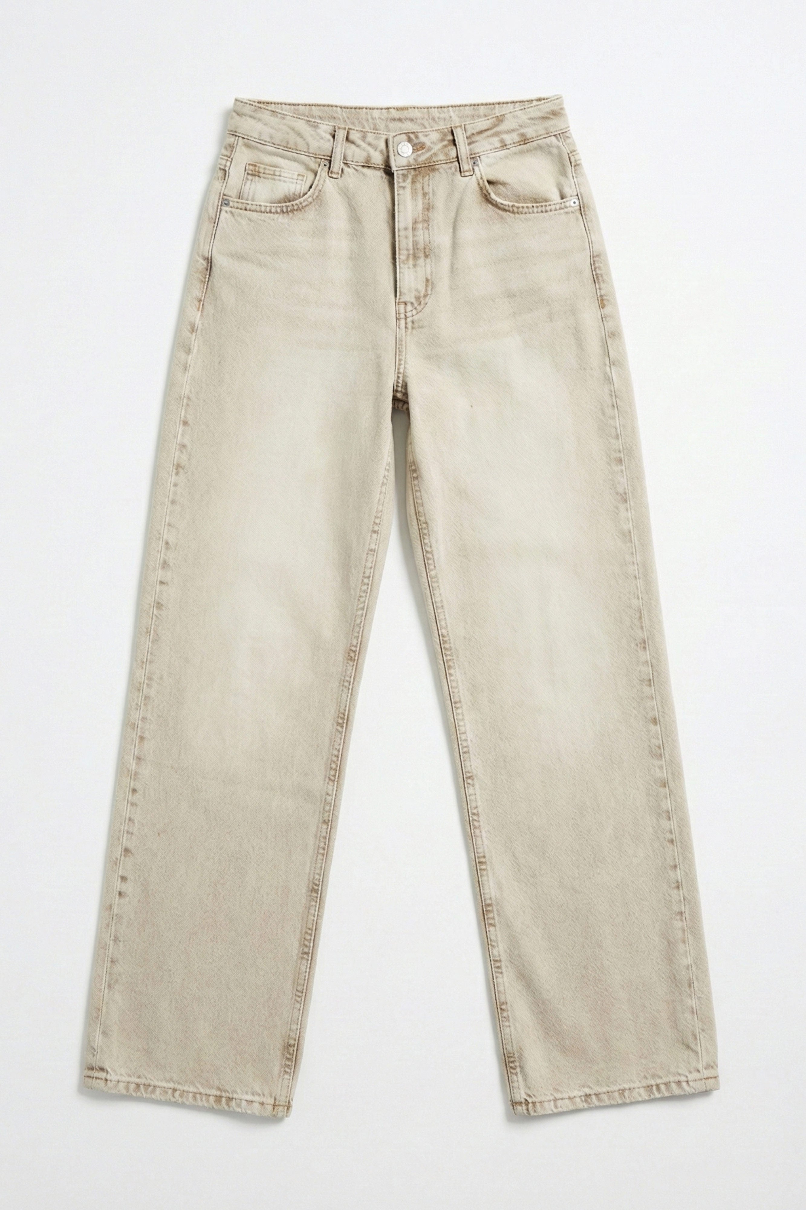 Kadın Taş Renk 4s6-76 Straight Fit Yüksek Bel Komfort Kumaş Denim Jean