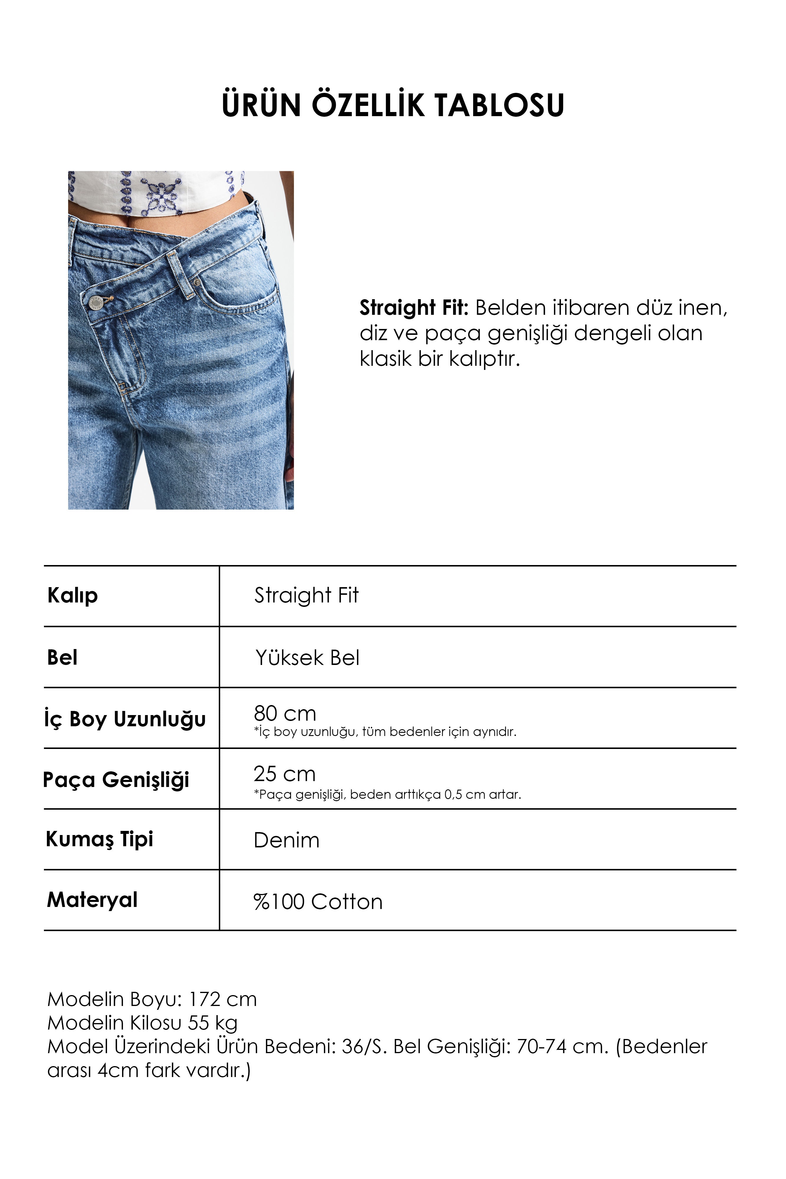 Kadın Kot Rengi 4s6-4 Straight Fit Yüksek Bel Tasarım Denim Jean
