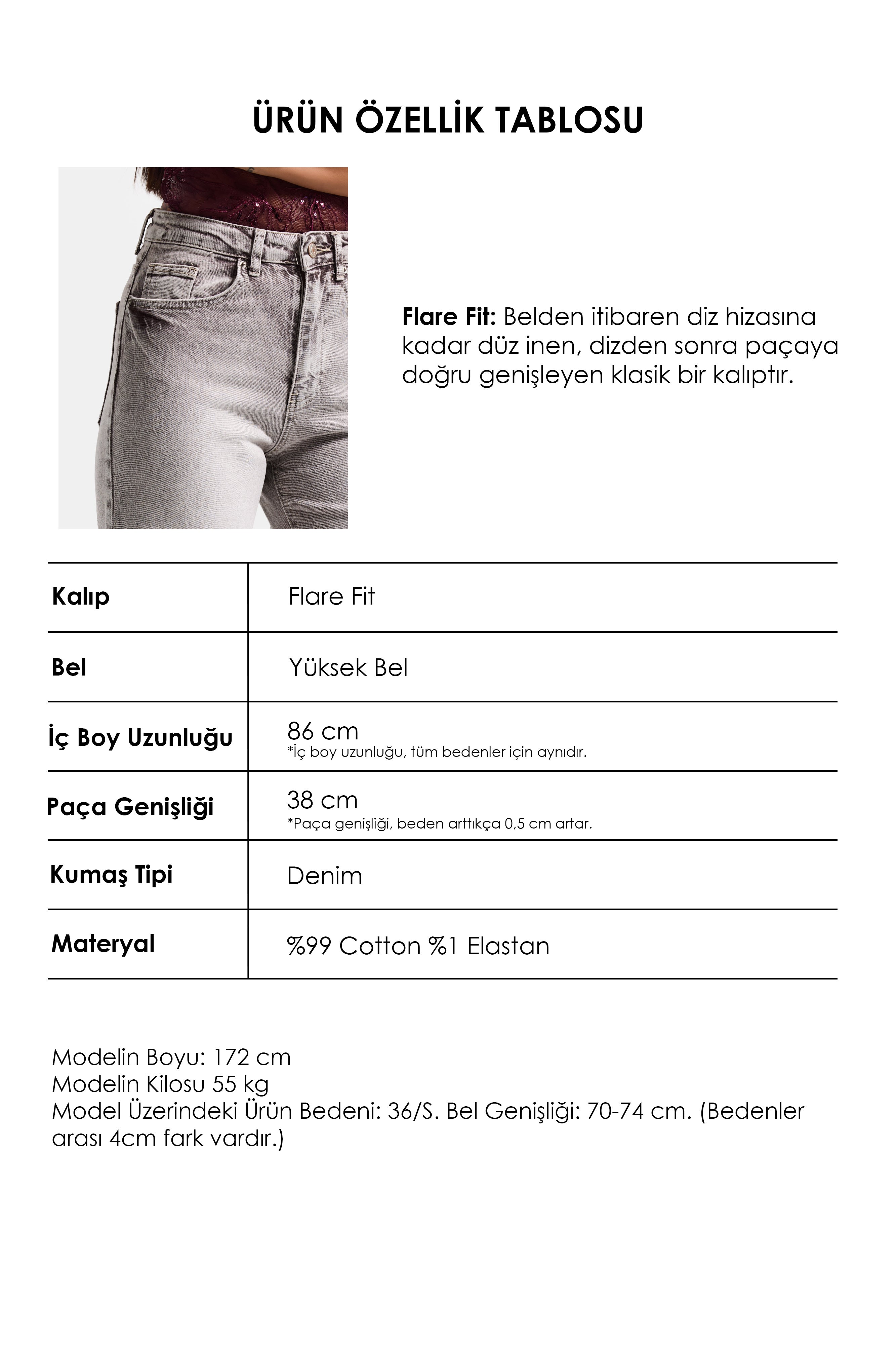 Kadın Taş Kot Rengi 4s6-158 Flare Fit Komfort Kumaş İç Boy 83cm Denim Jean