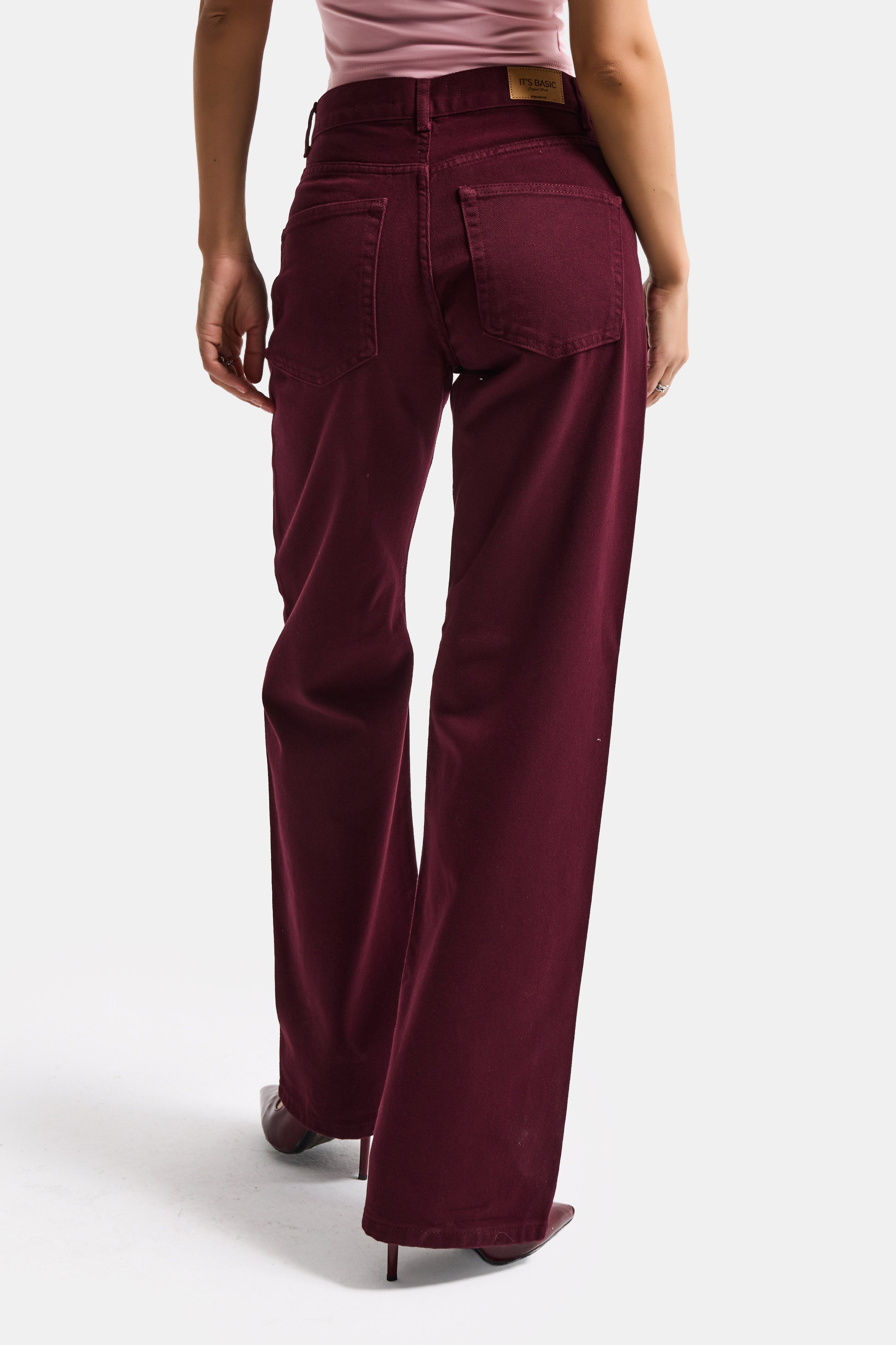 Kadın Bordo Renk Lora 7s6-35 Loose Fit %100 Koton Denim Jean