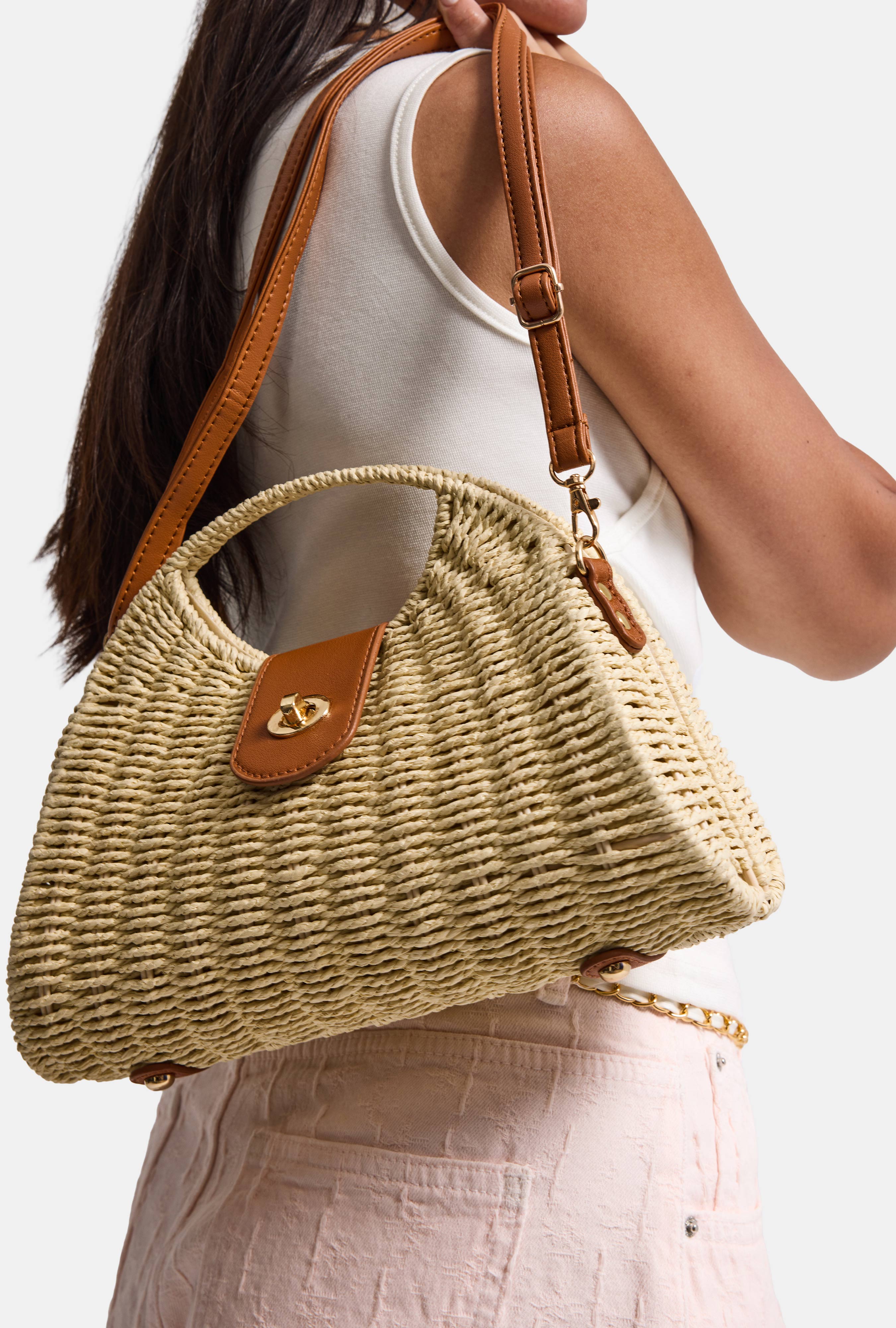 Women's Beige Specially Designed Paper Woven Shoulder and Hand Bag