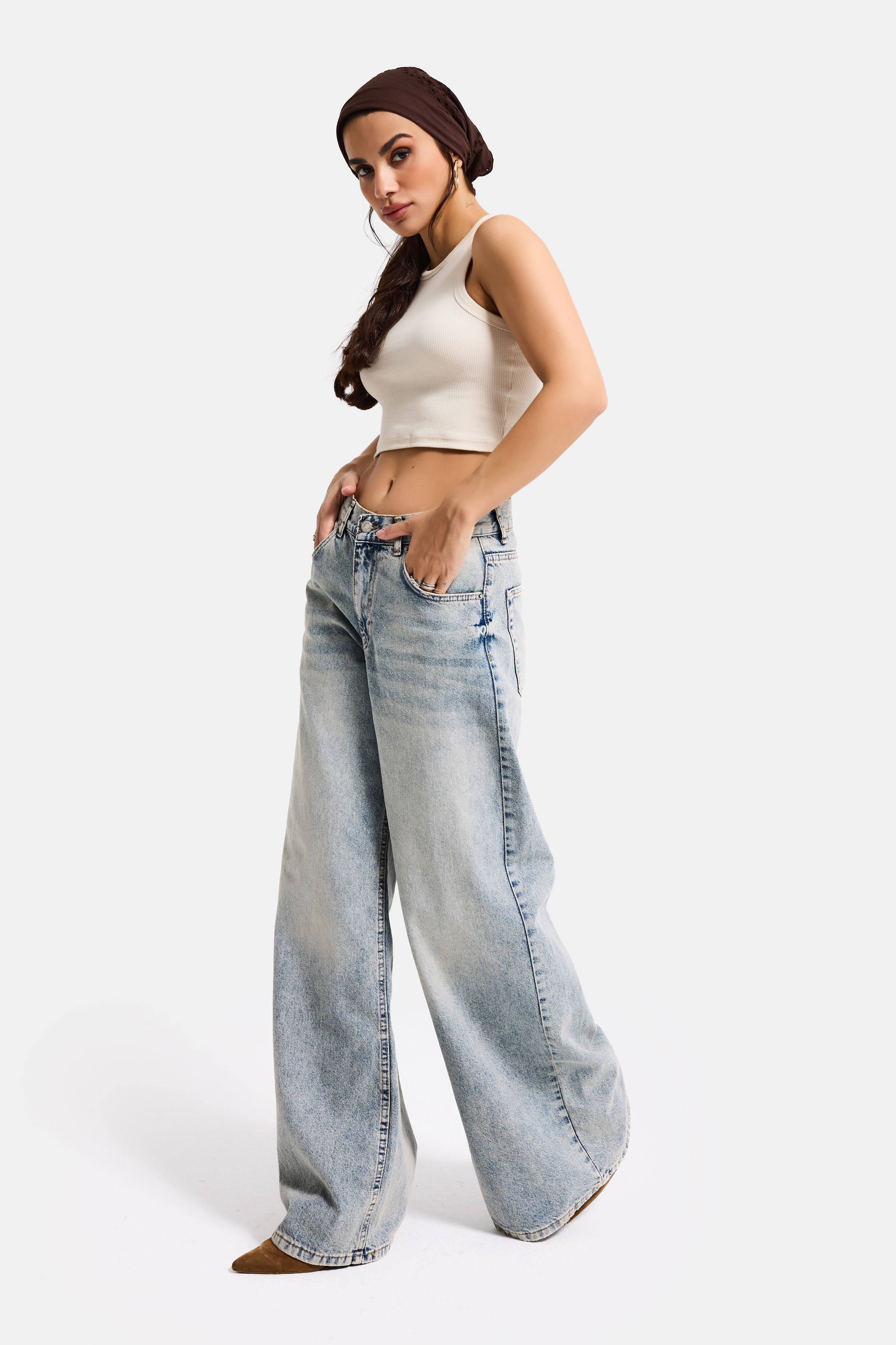 Kadın T.Kot Rengi Hera 4s6-67 Palazzo Fit %100 Koton Orta Bel Denim Jean