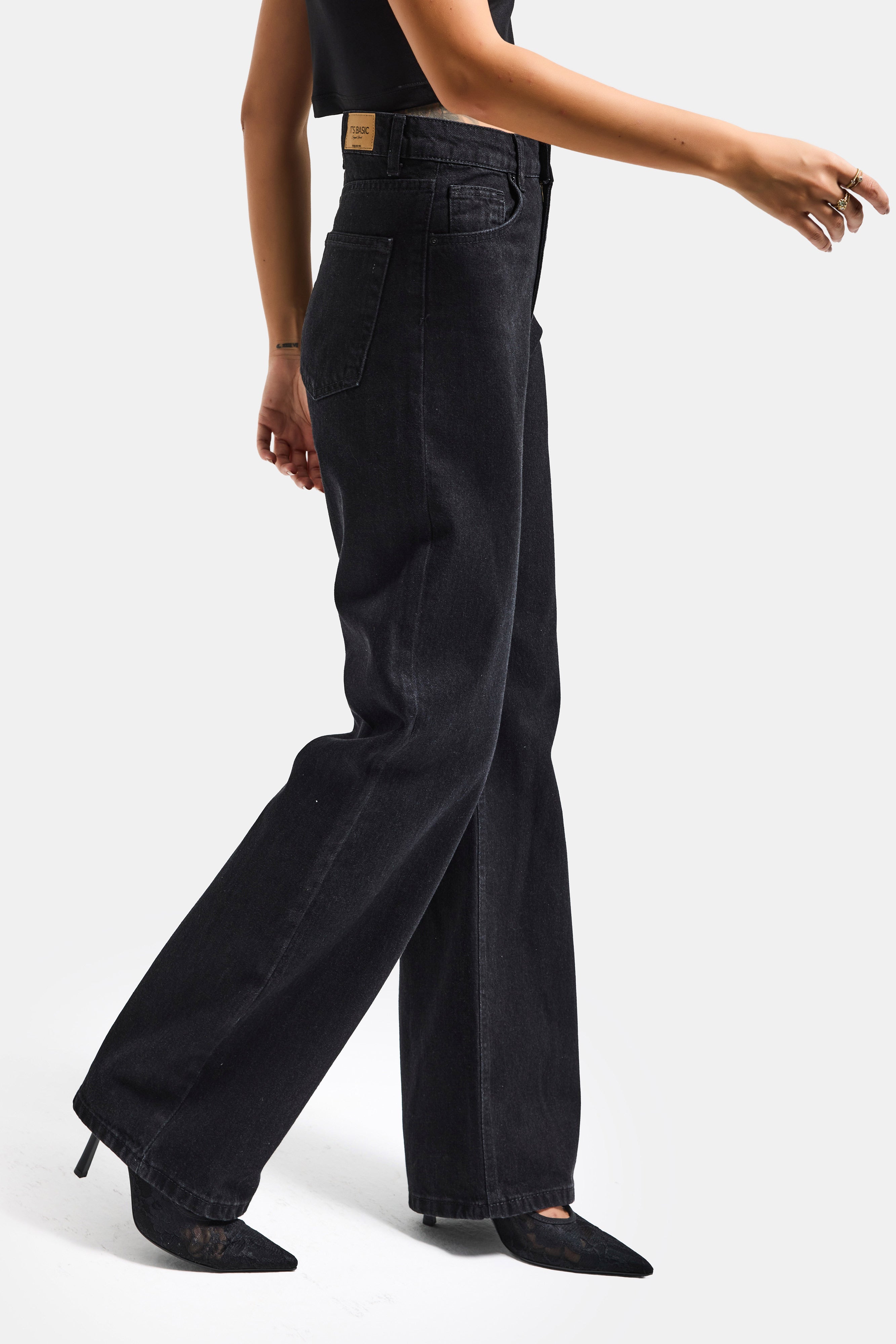 Женские джинсы Doris 1S5-1 прямого кроя с высокой талией, чёрного цвета, 100% хлопок, деним