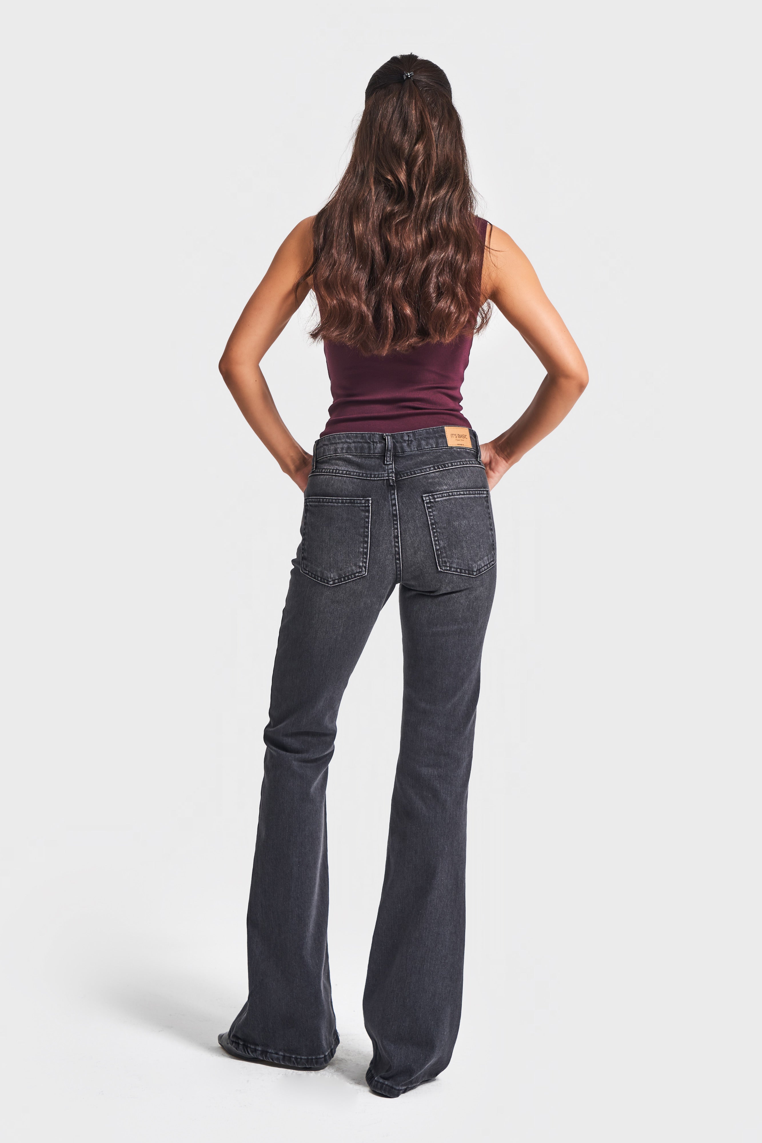 Women's Smoke Color 2w5-1 Midrise Flare Fit Inseam 83cm Stretch Fabric Denim Jean