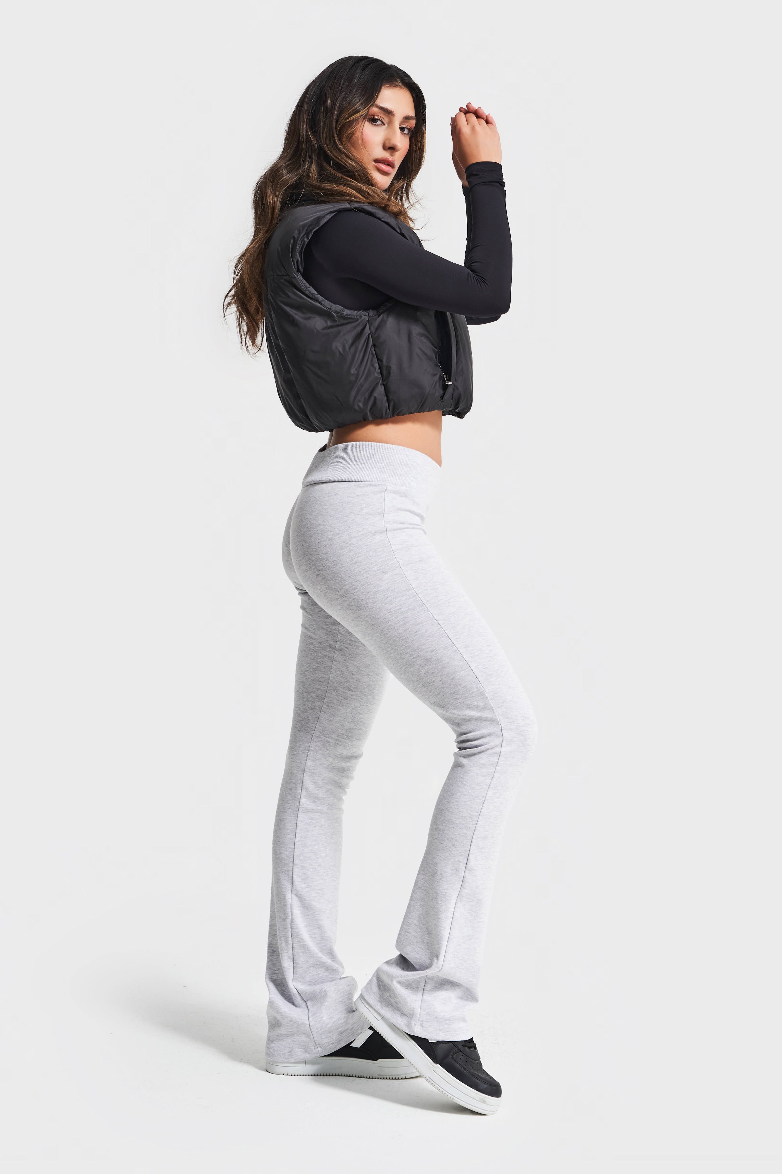 Kadın Gri Melanj Renk s5-107 Slim Fit Süper Esnek Kumaş Flare Fit Pantolon