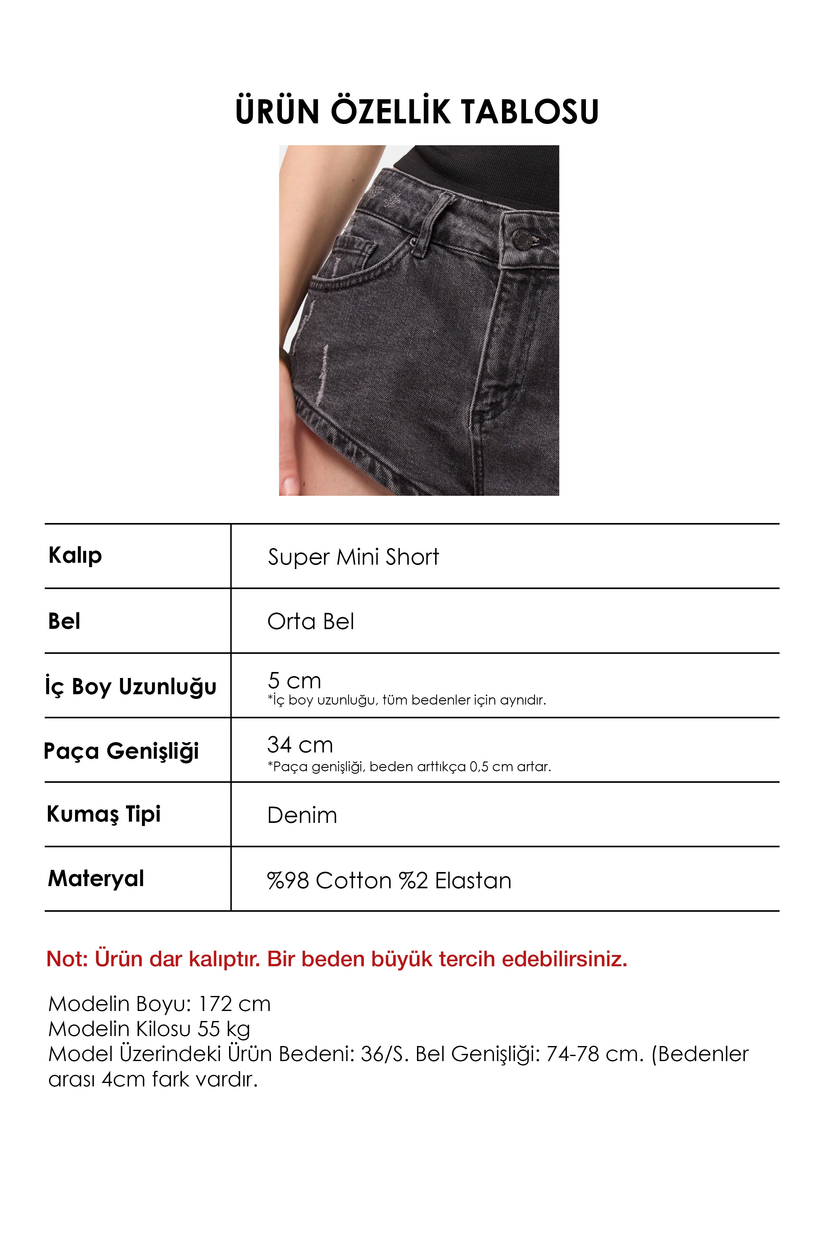 Kadın Koyu Füme 11s6-1 Süper Mini %100 Koton Denim Şort