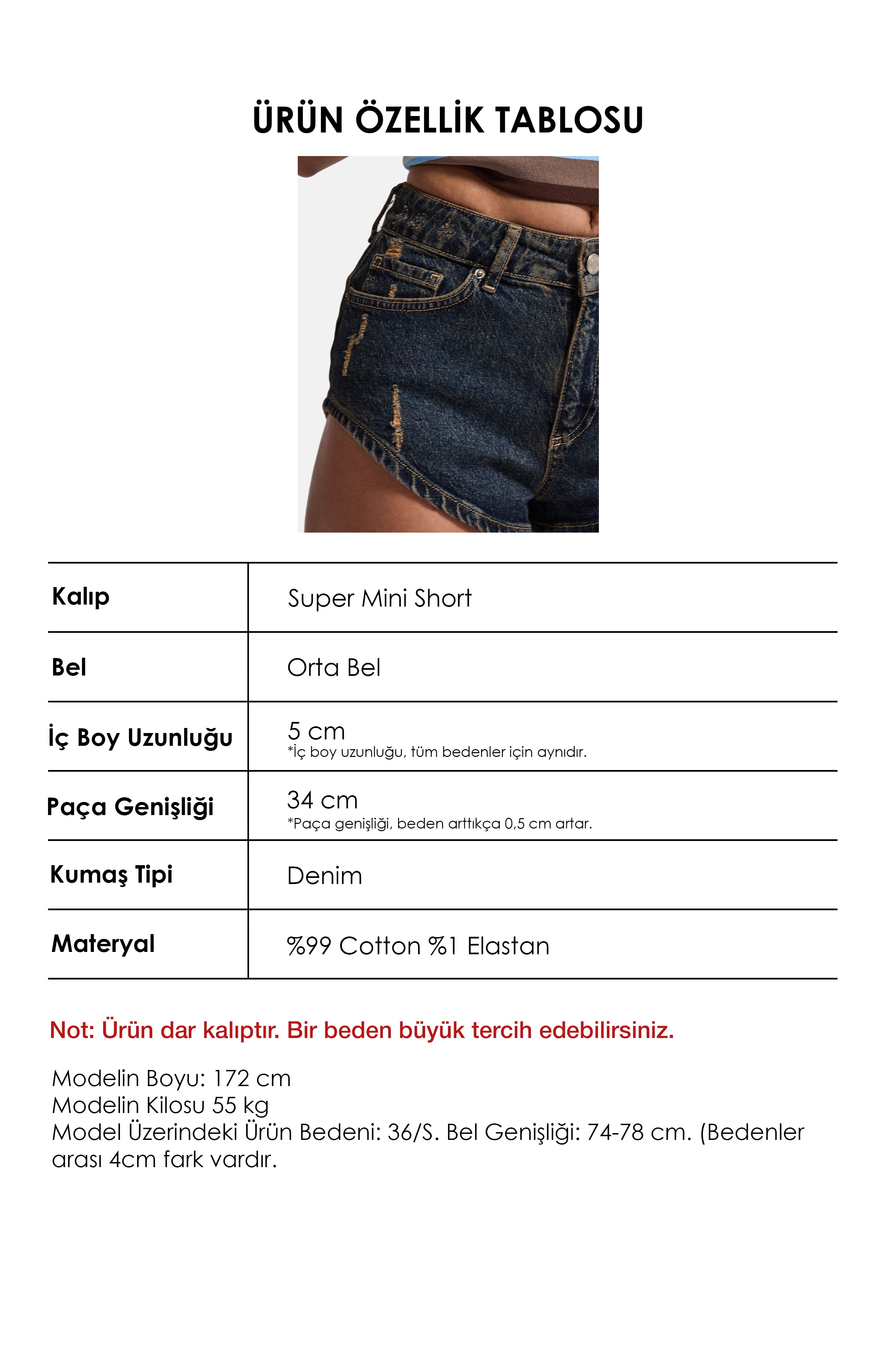Kadın Koyu Kot 11s6 Süper Mini %100 Koton Denim Şort
