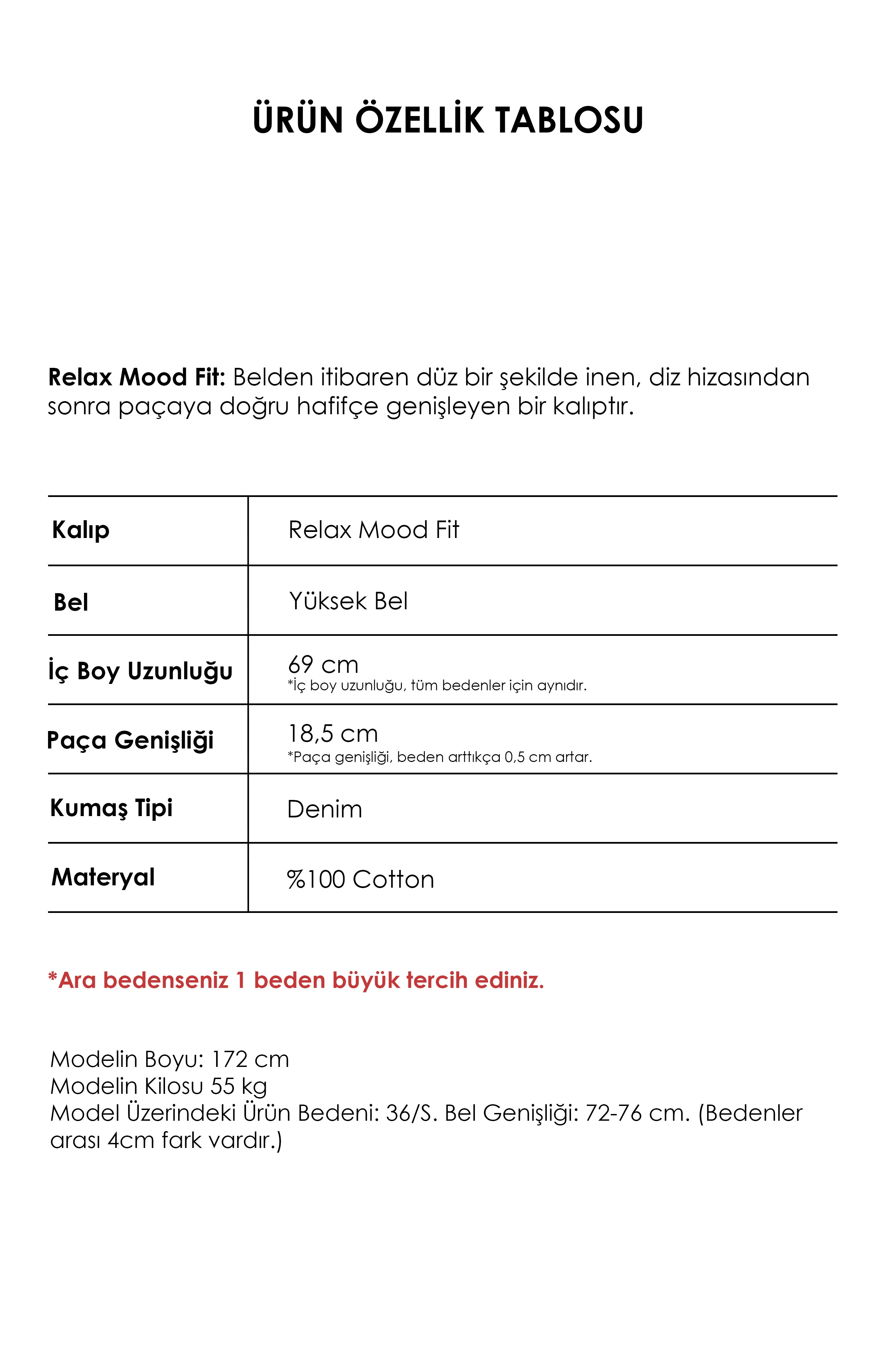 Kadın İndigo Renk 7w5-50 Relax Fit %100 Koton İç Boy 69cm %100 Koton Denim Jean