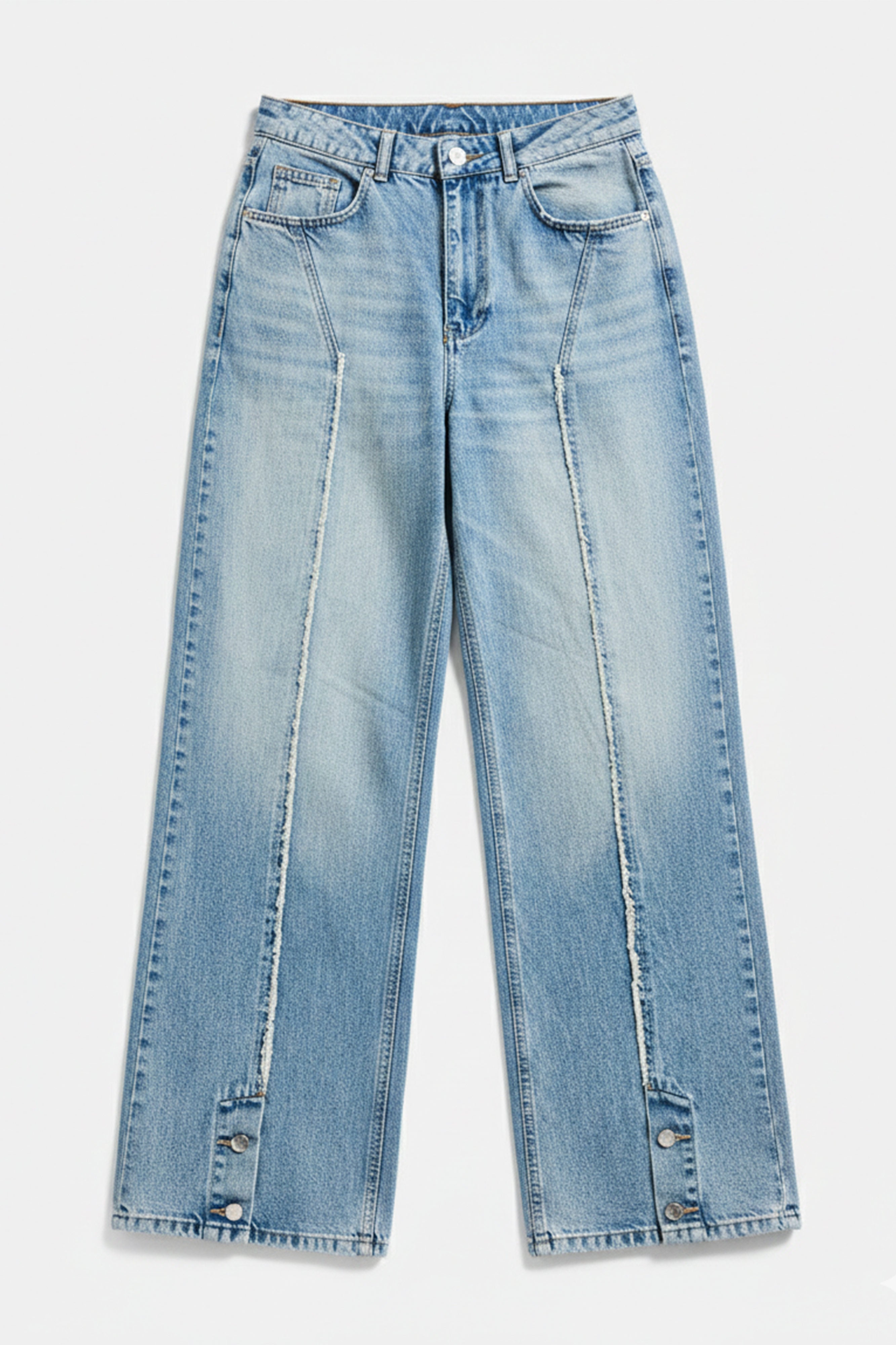 Kadın Kot Rengi 4s6-32 Süper Baggy Fit Paça Detaylı Özel Tasarım Denim Jean