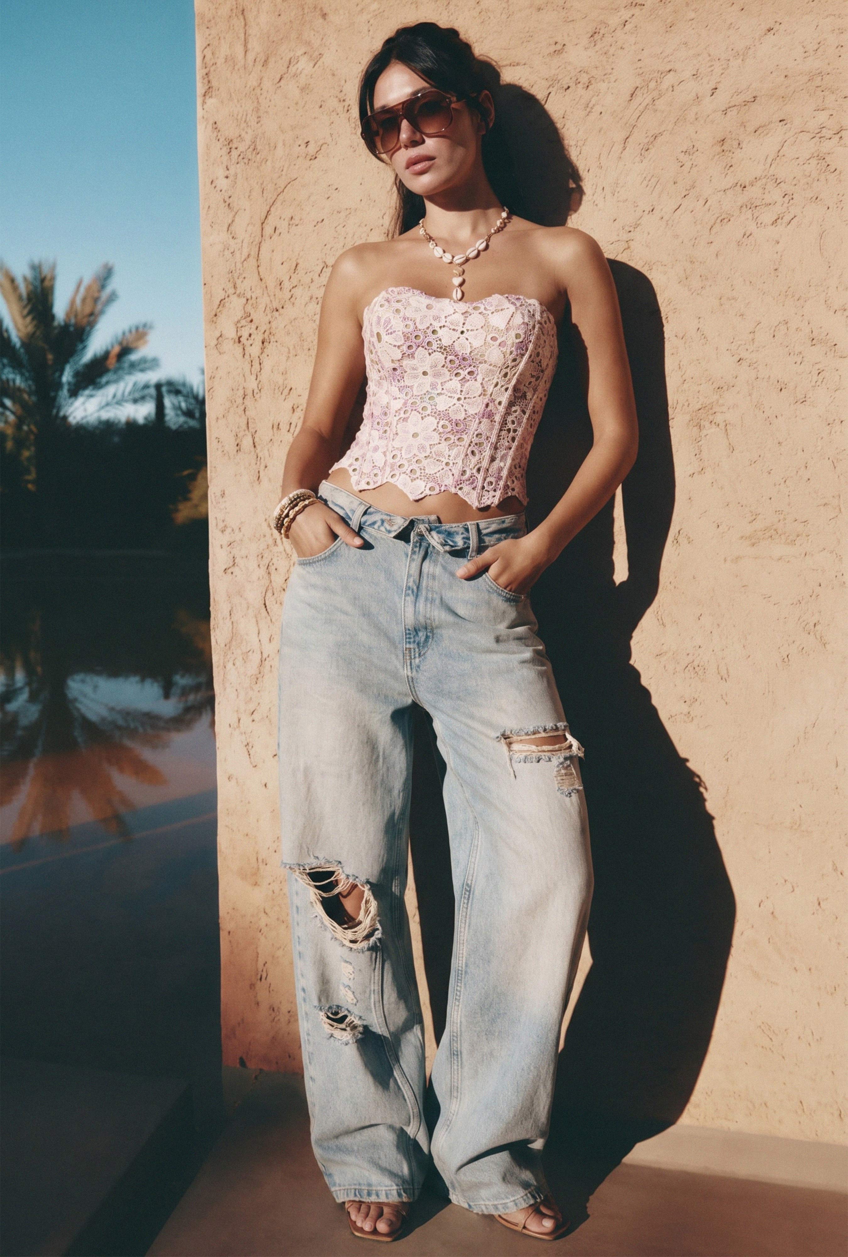Kadın Kot Rengi 12s6-32 Straight Fit Kemer Detaylı Özel Tasarım Denim Jean