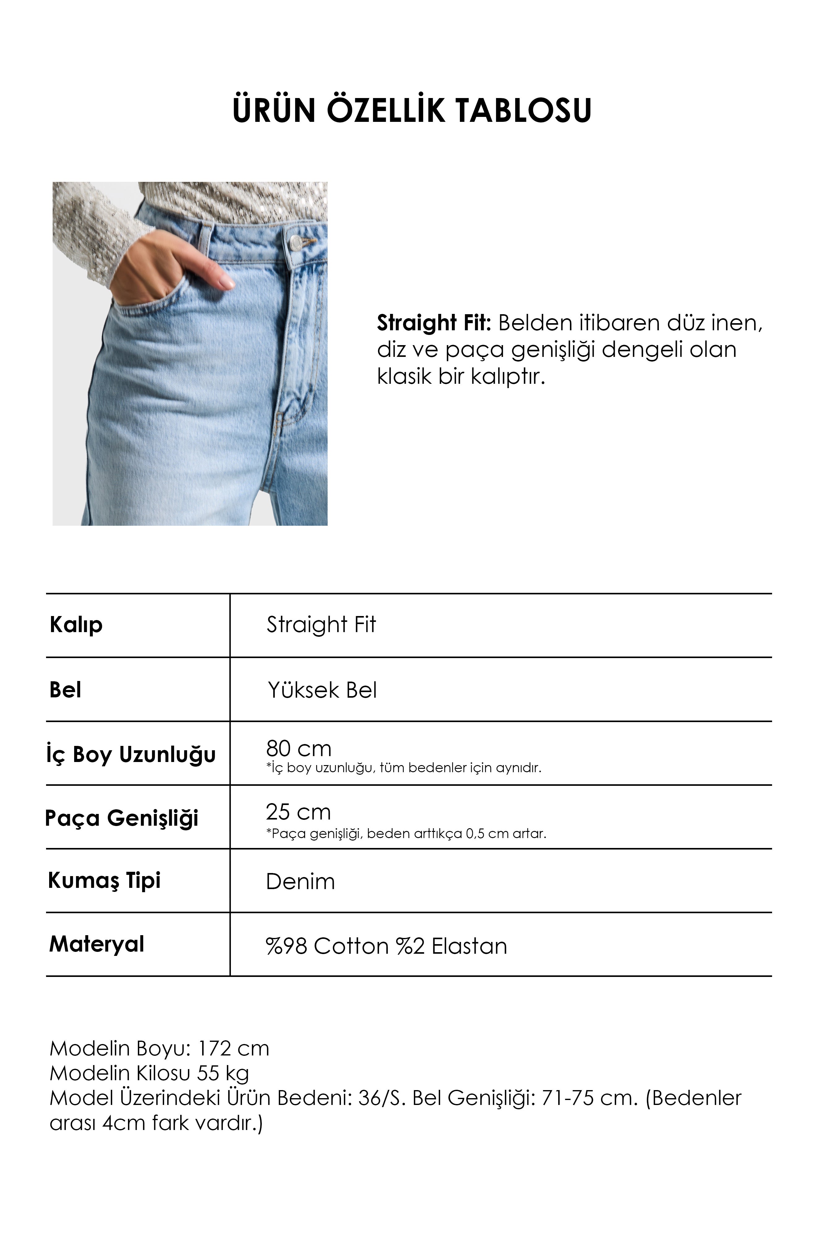 Kadın Ice 4s6-3 Straight Fit Yüksek Bel Elastan Kumaş Paça Dikişsiz Denim Jean