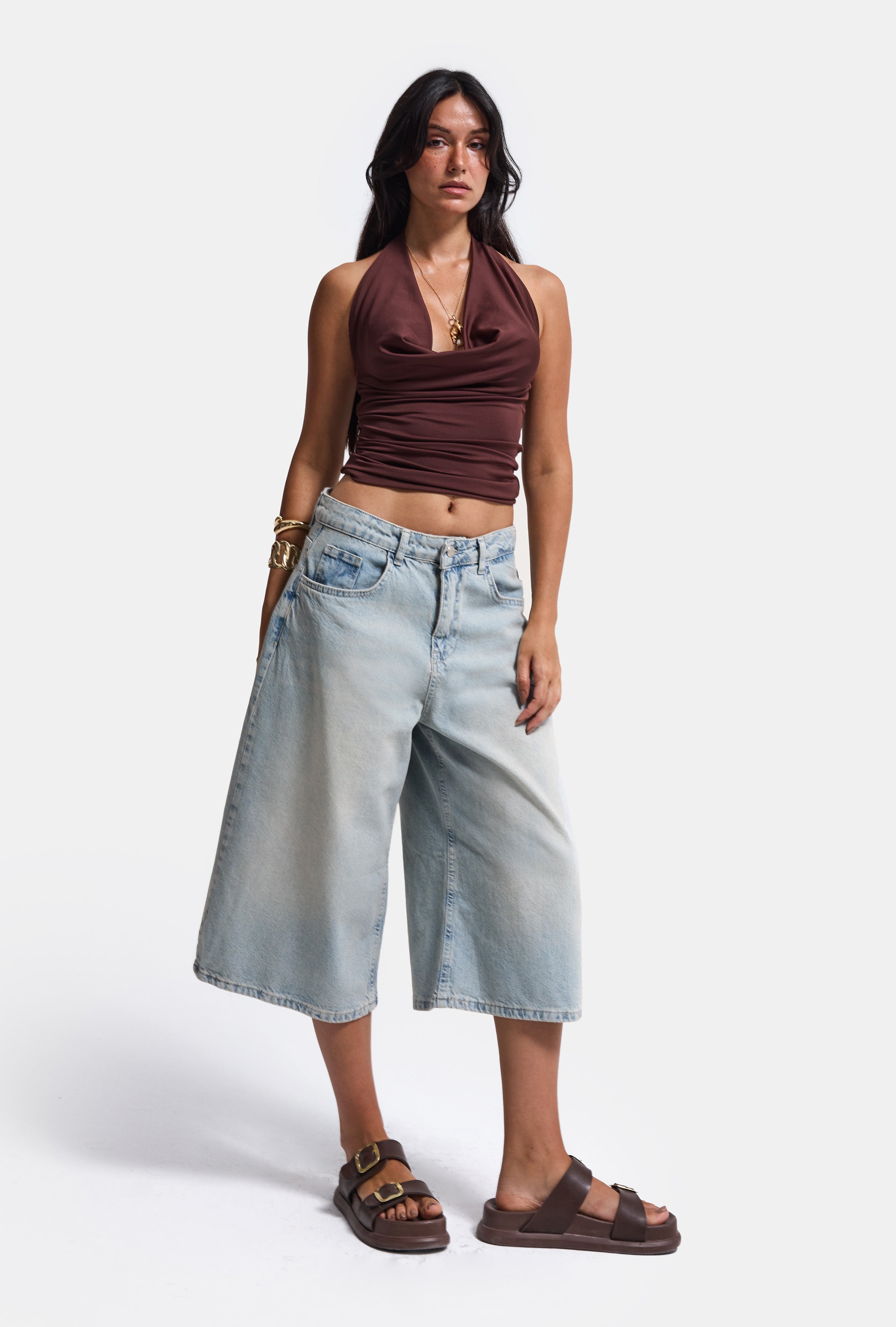 Kadın T.Kot Rengi 2S5-84 Süper Baggy Fit Maxi Boy %100 Koton Denim Şort