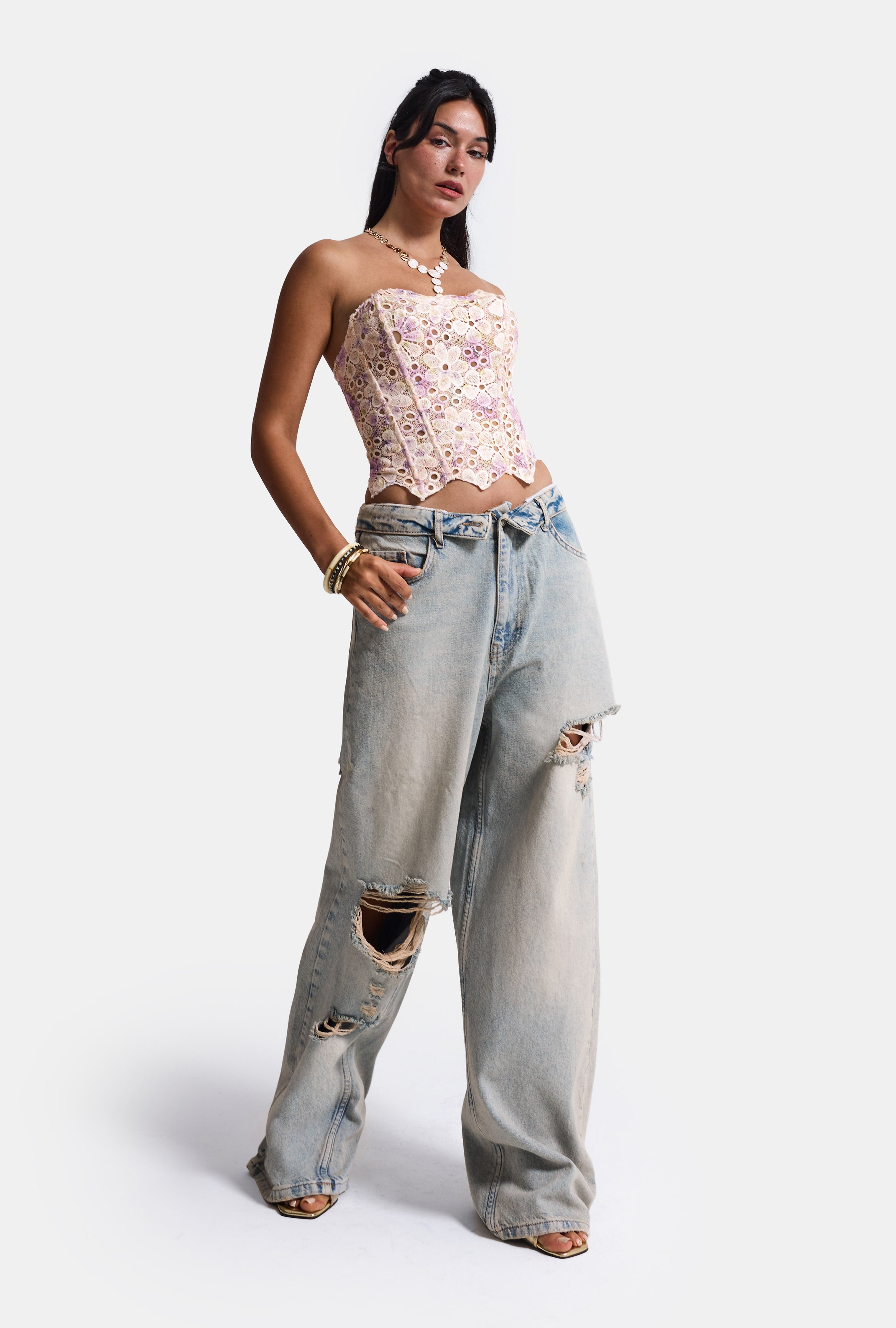 Kadın Kot Rengi 12s6-32 Straight Fit Kemer Detaylı Özel Tasarım Denim Jean