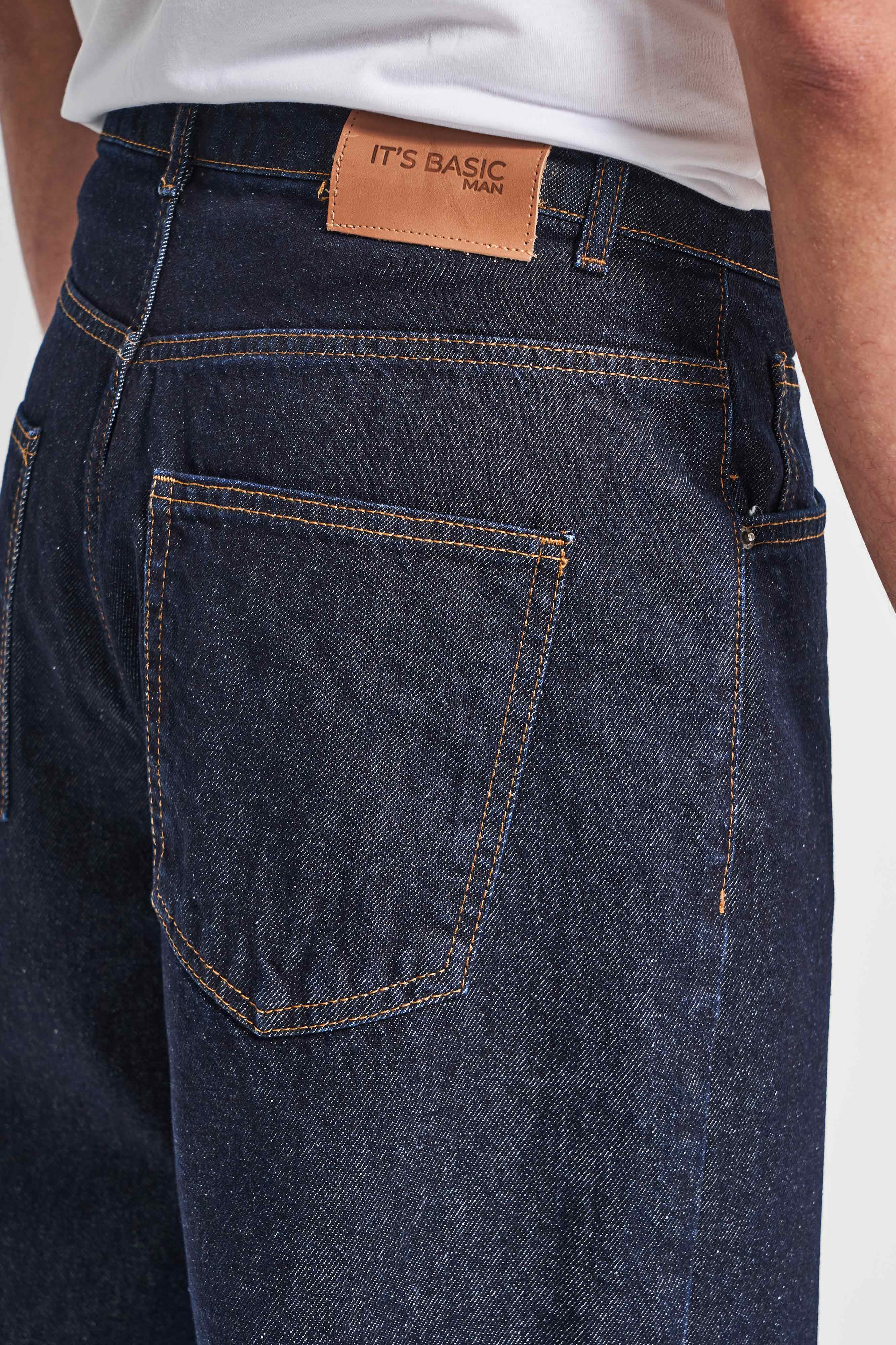 Erkek İndigo Renk 7w5-50 TT25 Relaxed Baggy Fit İç Boy 80cm Rahat Kesim %100 Koton Denim Jean